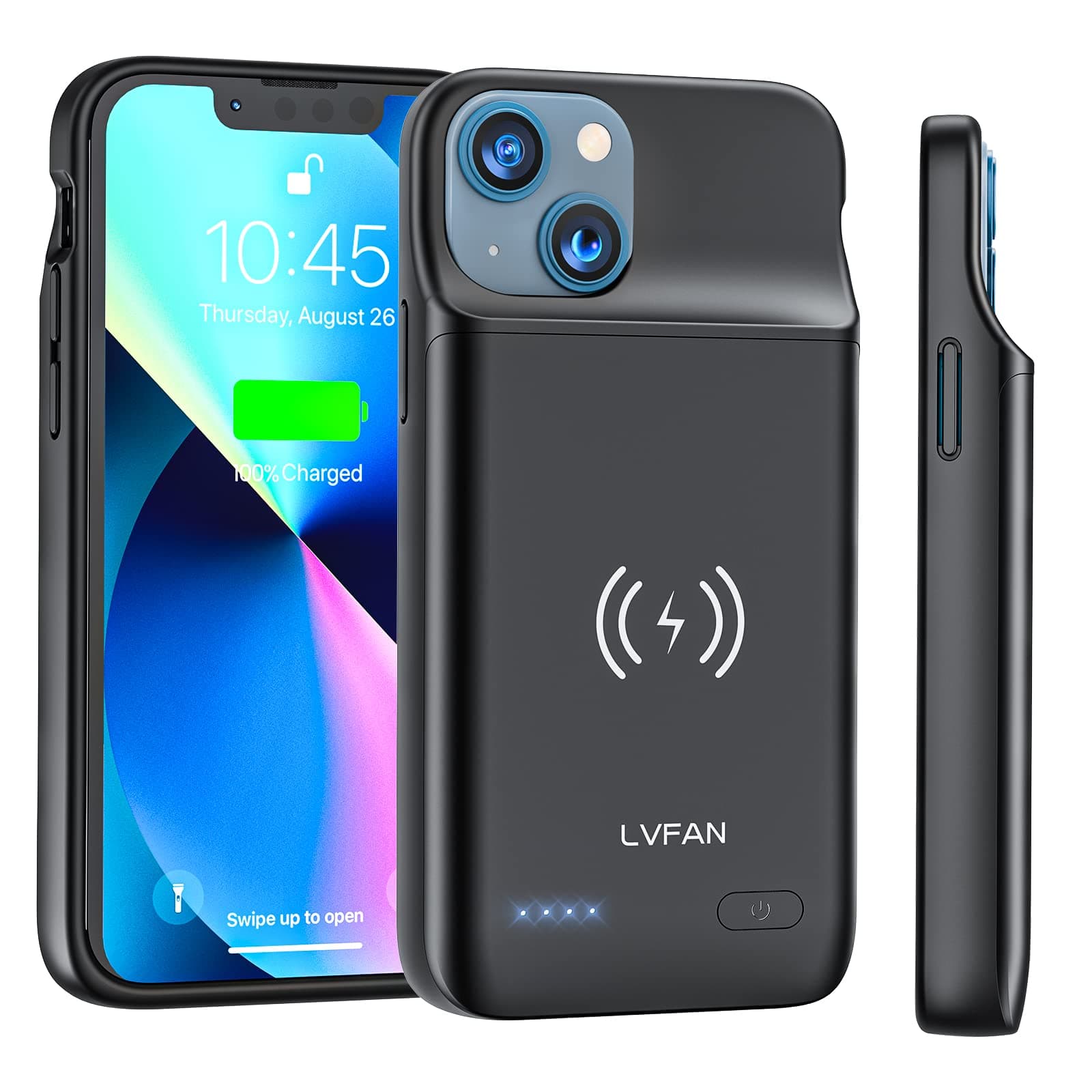 Battery Case for iPhone 13 Mini(5.4 inch), LVFAN 4700mAh Slim Portable Protective Extended Charger Cover with Wireless Charging Compatible with Lightning Input, Apple Pay, CarPlay (12mini) - Black