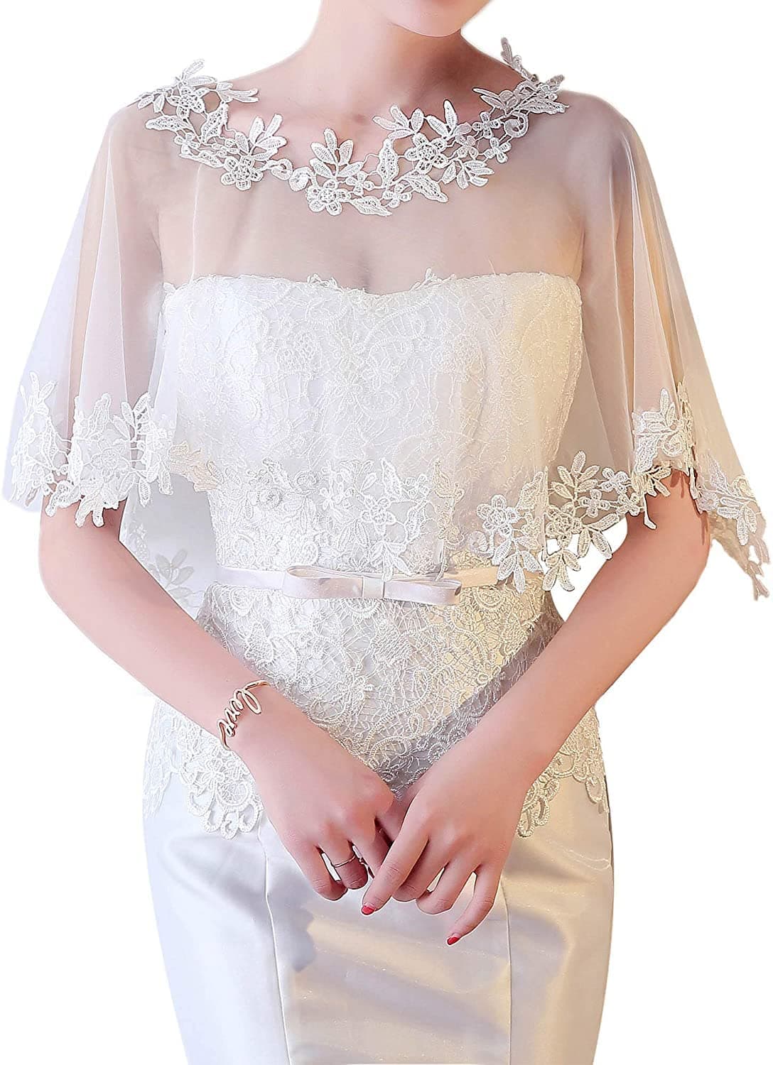 Women's Lace Wedding Bridal Bolero Jackets Shawl Formal Party Prom Evening Cape for Bride Bridesmaid Wrap Shrugs