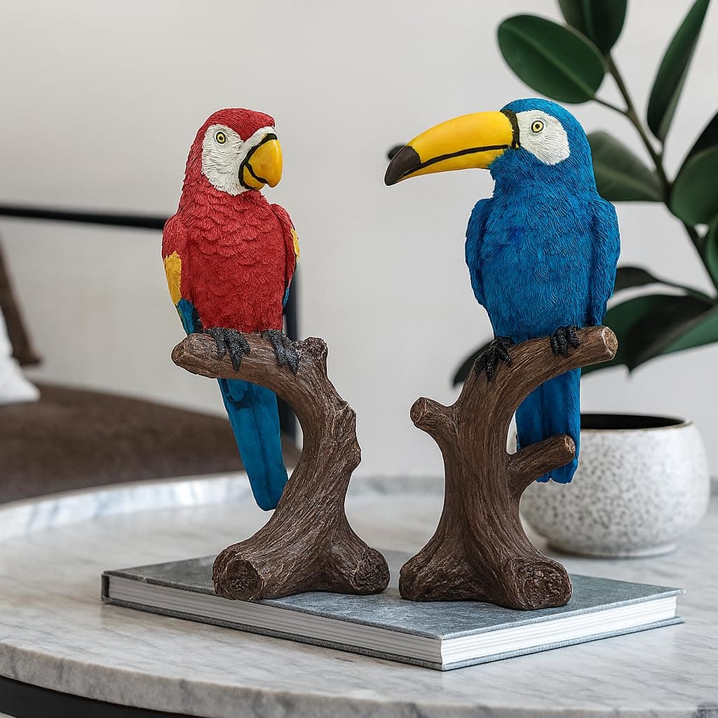 Xtore Parrot Love Couple Vastu Bird Figurine Showpiece Sitting on Tree for Home Decor (Pack of 1, Multicolor)