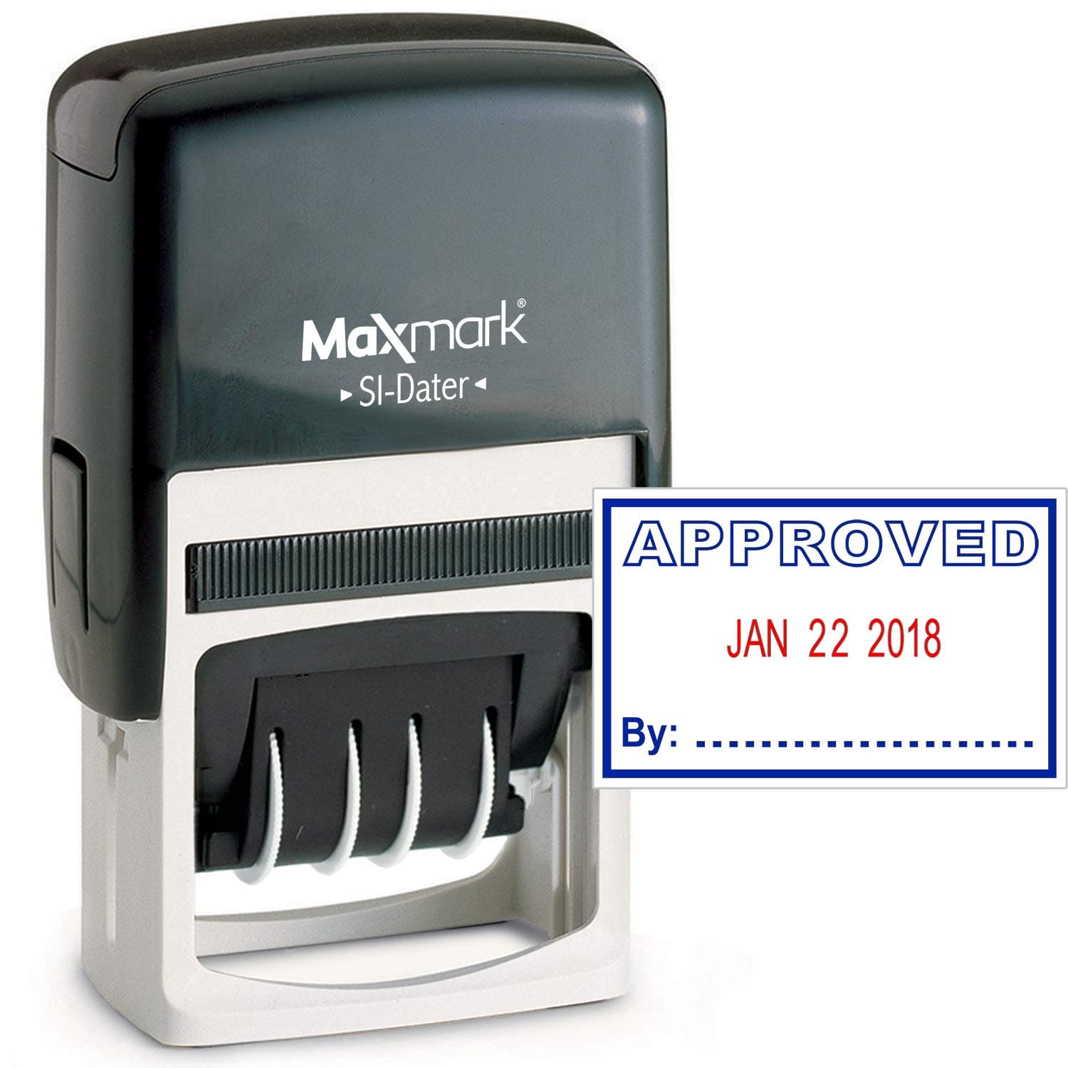 MaxMark Office Date Stamp with Approved Self Inking Date Stamp - Blue/RED Ink