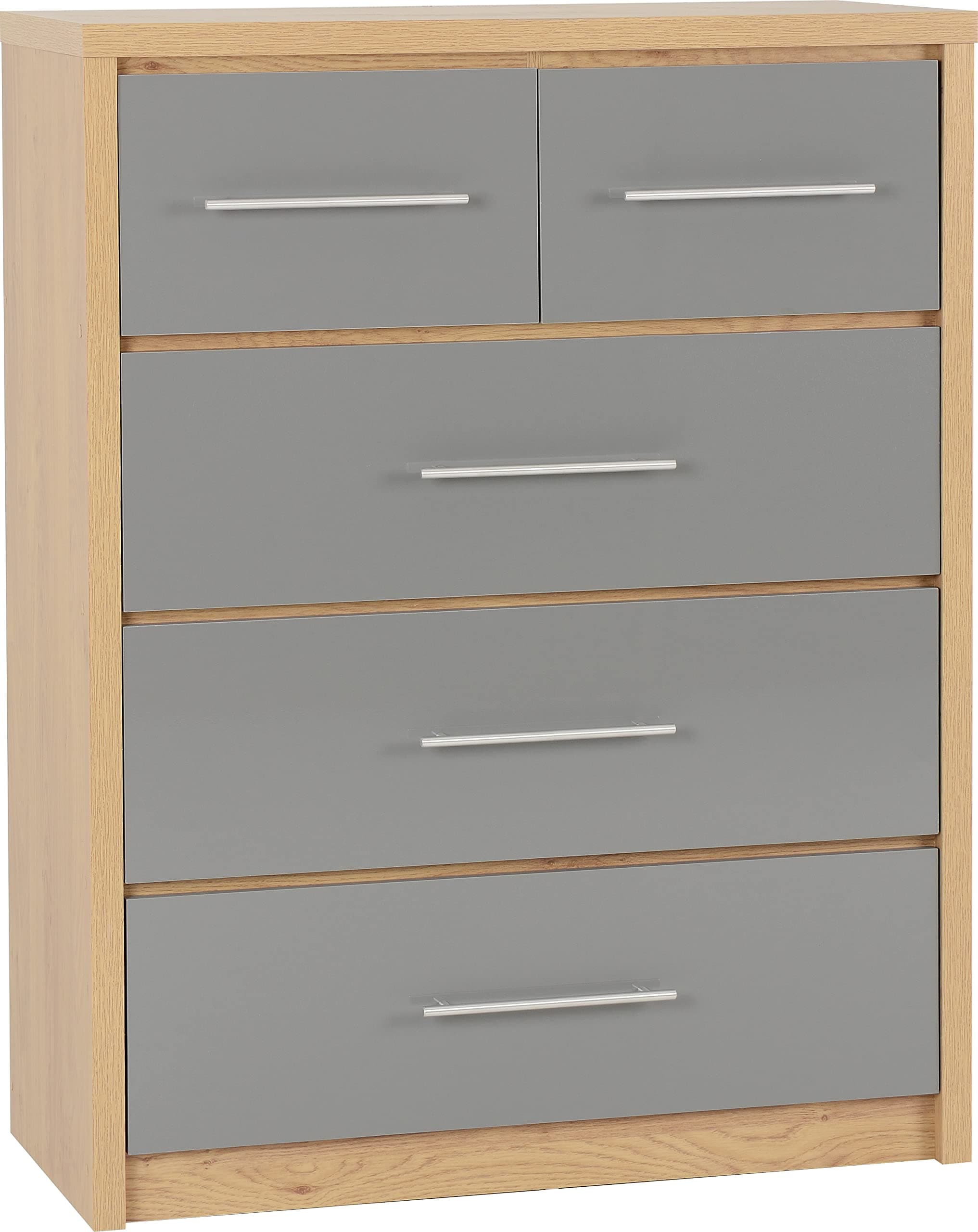 Seville 3+2 Drawer Chest in Grey Gloss/Light Oak Effect Veneer
