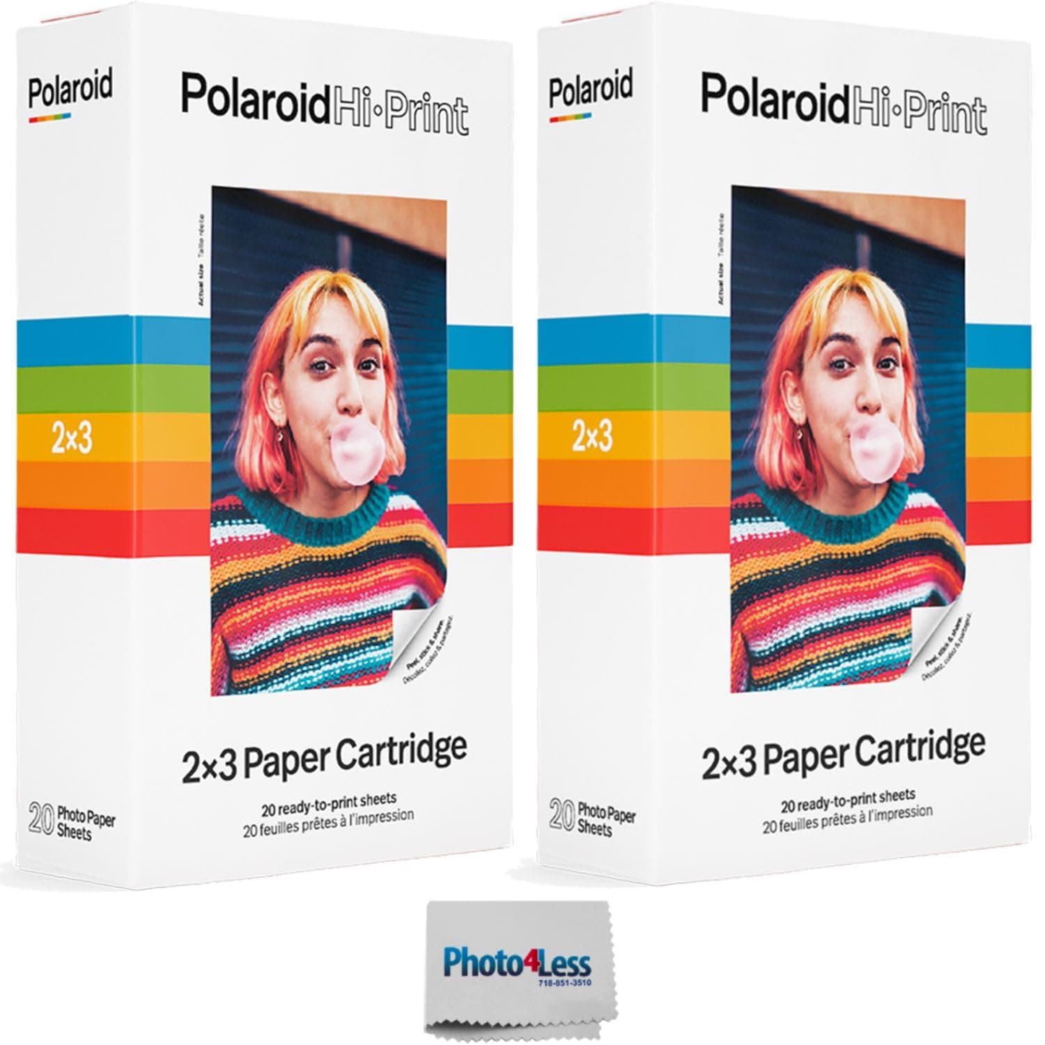 Polaroid Hi-Print - 2X3 Paper Cartridge 20 Sheets (x2) Bundles with Cleaning Cloth (3 Items)