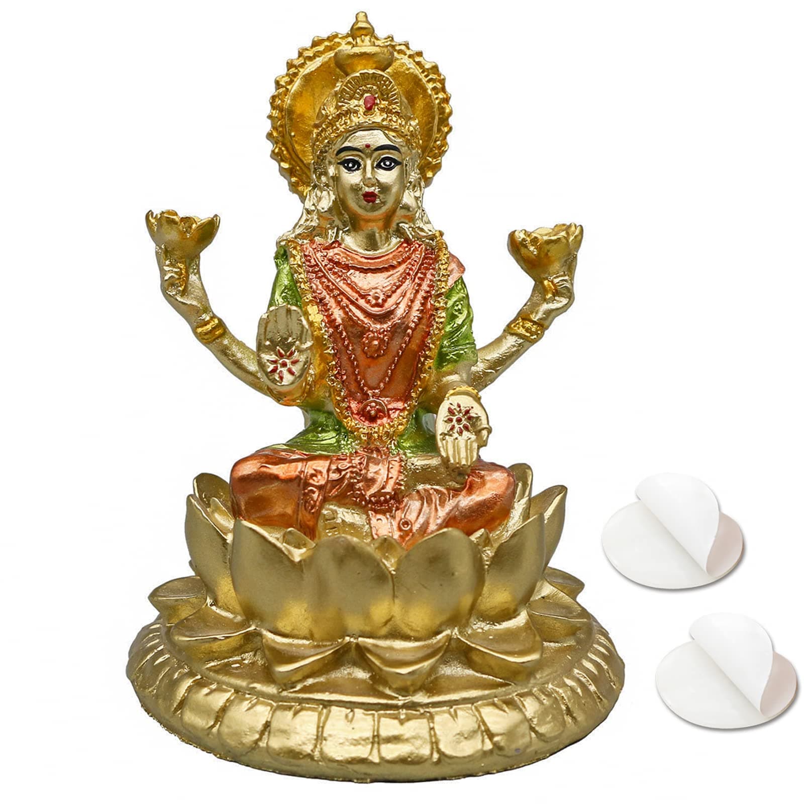 alikiki Hindu Goddess Lord Laxmi Statue - 4.4" H Gold Indian God Lakshmi Figurine for Car Dashboar Decor Diwali Gifts for Friends Home Office Temple Mandir Pooja Item