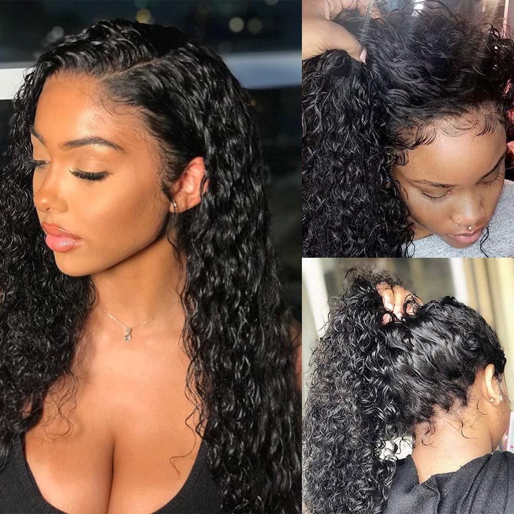 Pizazz Human Hair Lace Front Wigs for Black Women 150% Density Brazilian Deep Wave Lace Front Wig with Baby Hair Pre Plucked Bleached Knots(14'') 14''