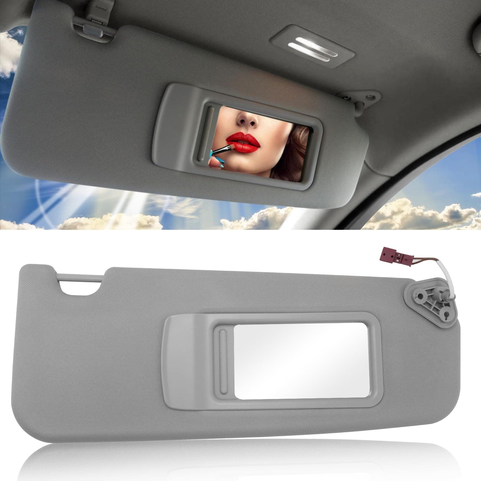 Jaronx Compatible with BMW Sun Visor for 3 Series E90 E91/ X1 E84, Right Passenger Side Sunvisor with Mirror for BMW E90/E91 2005-2011/E84 2009-2015, Sun Visor Replacement 51167252010 (Grey)
