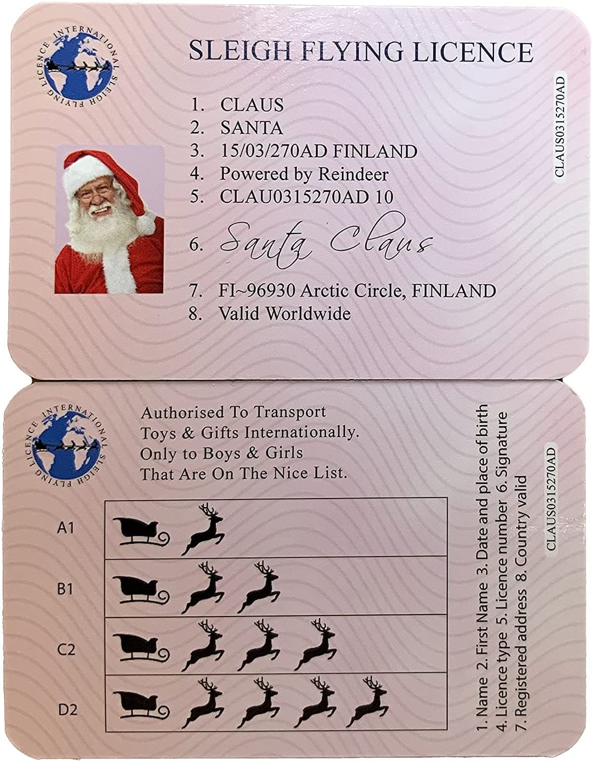 Plastic Santa's Lost Driving Licence, Christmas Eve Box Fillers, Novelty Christmas Decorations, Sleigh Licence, Xmas Eve Traditions