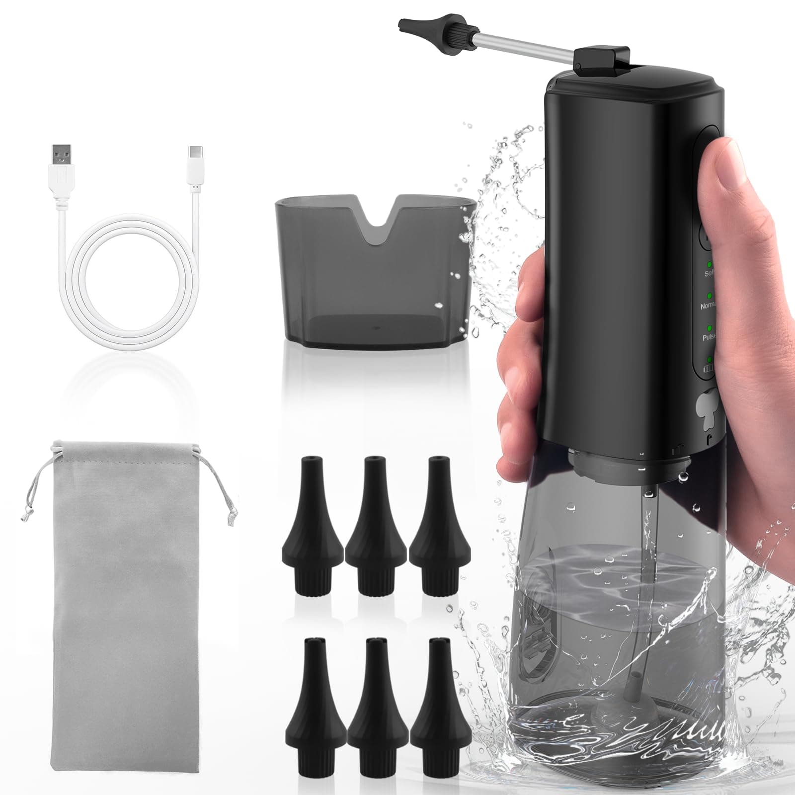 Water Powered Ear Cleaner Ear Wax Removal Kit Waterproof USB Rechargeable Safe & Effective Triple Stream 3 Pressure Settings 3 Modes Ear Wax Removal Kit with Basin & 6 Replaceable Nozzles