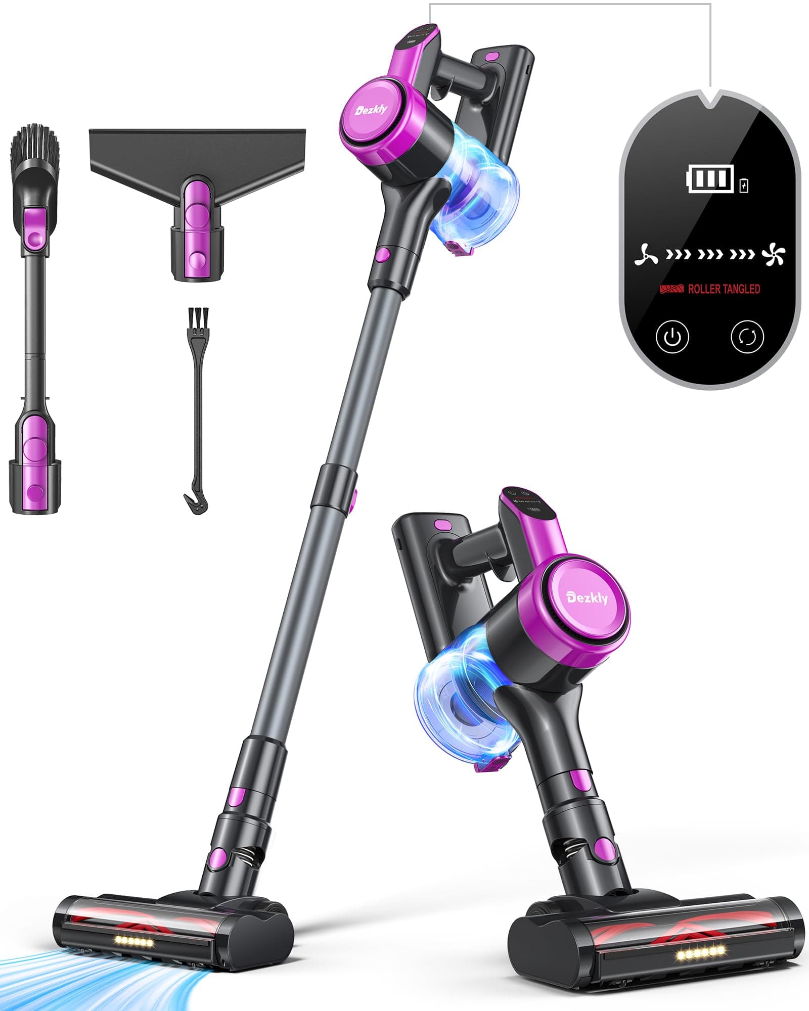Cordless Vacuum Cleaner, 8 in 1 Lightweight Stick Vacuum with Sofa Brush, 300W Motor, 23KPa Max Suction, 48mins Runtime Rechargeable Vacuums for Hardwood Floor, Carpets, Pet Hair, Black