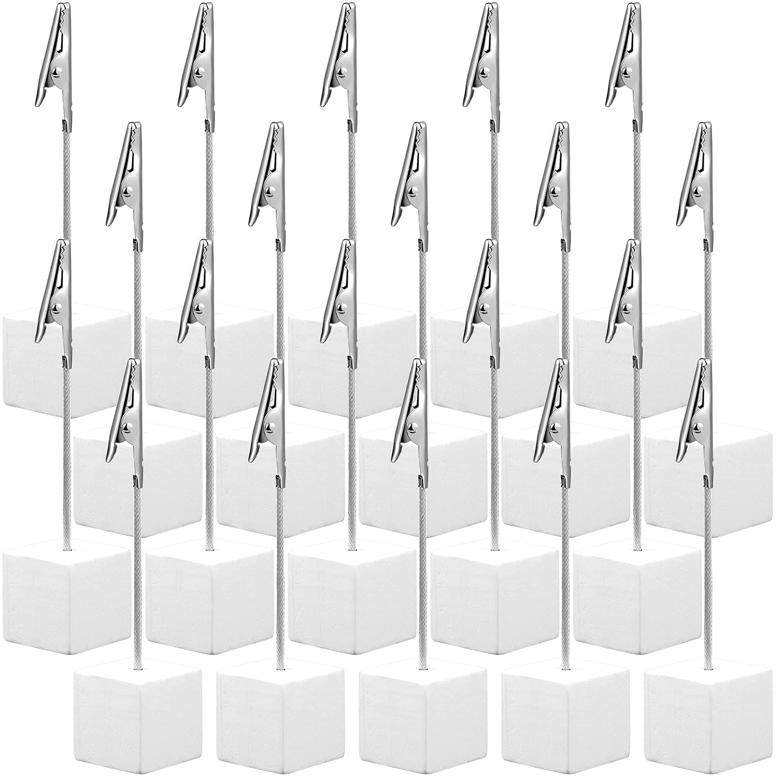 Gersoniel 20 Pieces Cube Base Memo Clips Holder with Alligator Clip Wood Base Table Number Holder Cube Base Place Card Holder Mini Photo Holder Clips Menu Holder for Displaying Number Cards (White)