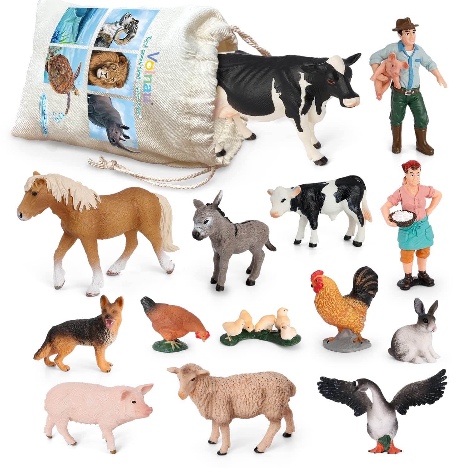 Barn Animal Figurines 14PCS Barnyard Animal Figure Farm Toys for Toddlers Kids Preschool Educational Cow Sheep Cock Hen Dog Pig Decorations Sets