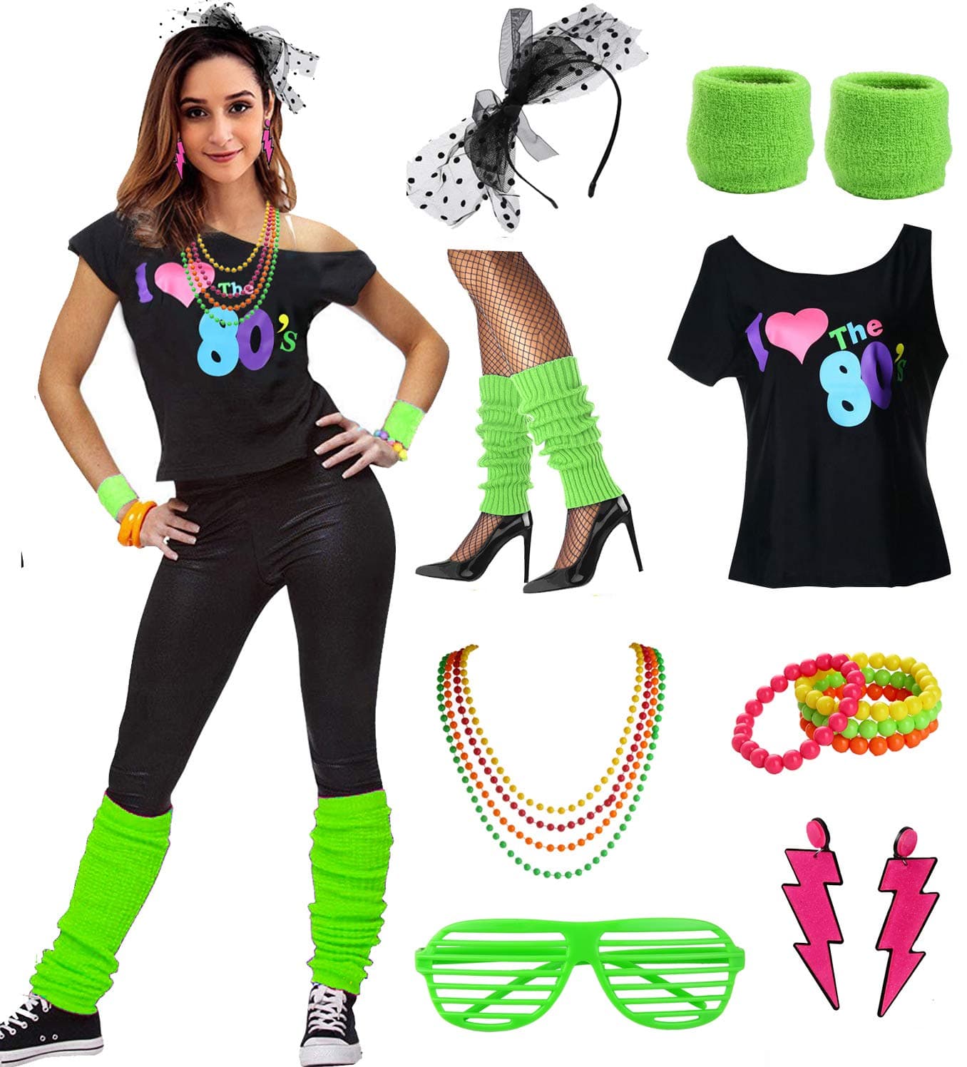 Womens I Love the 80's Disco 80s Costume Outfit Accessories