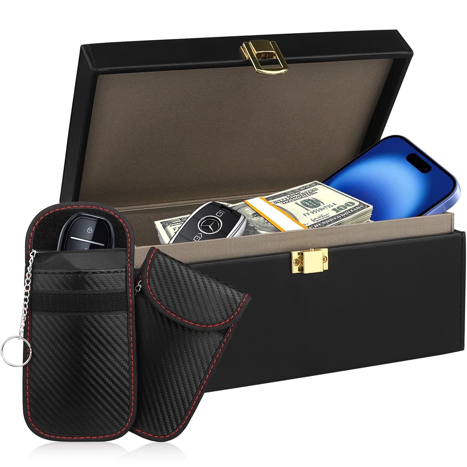 Diyife Car Key Signal Blocker Box, [Plus 2 Pack Faraday Pouch] Extra Large 10-15 Car Keys Capacity Faraday Box for Car Keys and Phones, Anti-Theft Key Fob Protector RFID Signal Blocking Box, Black