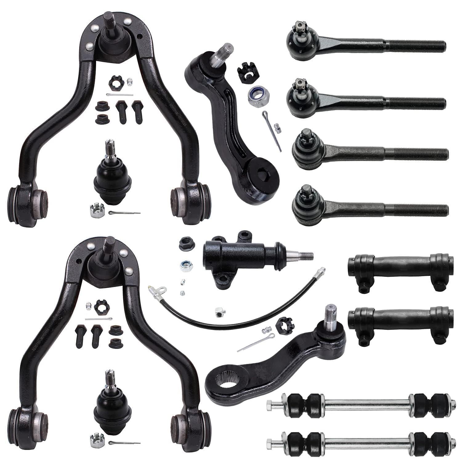 Detroit Axle - 15pc Front End Suspension Kit for 4WD GMC Chevy Tahoe Yukon K1500 K2500 Cadillac Escalade Upper Control Arms Sway Bars Lower Ball Joints Tie Rods Pitman Arm Idler Arm Bracket Sleeves