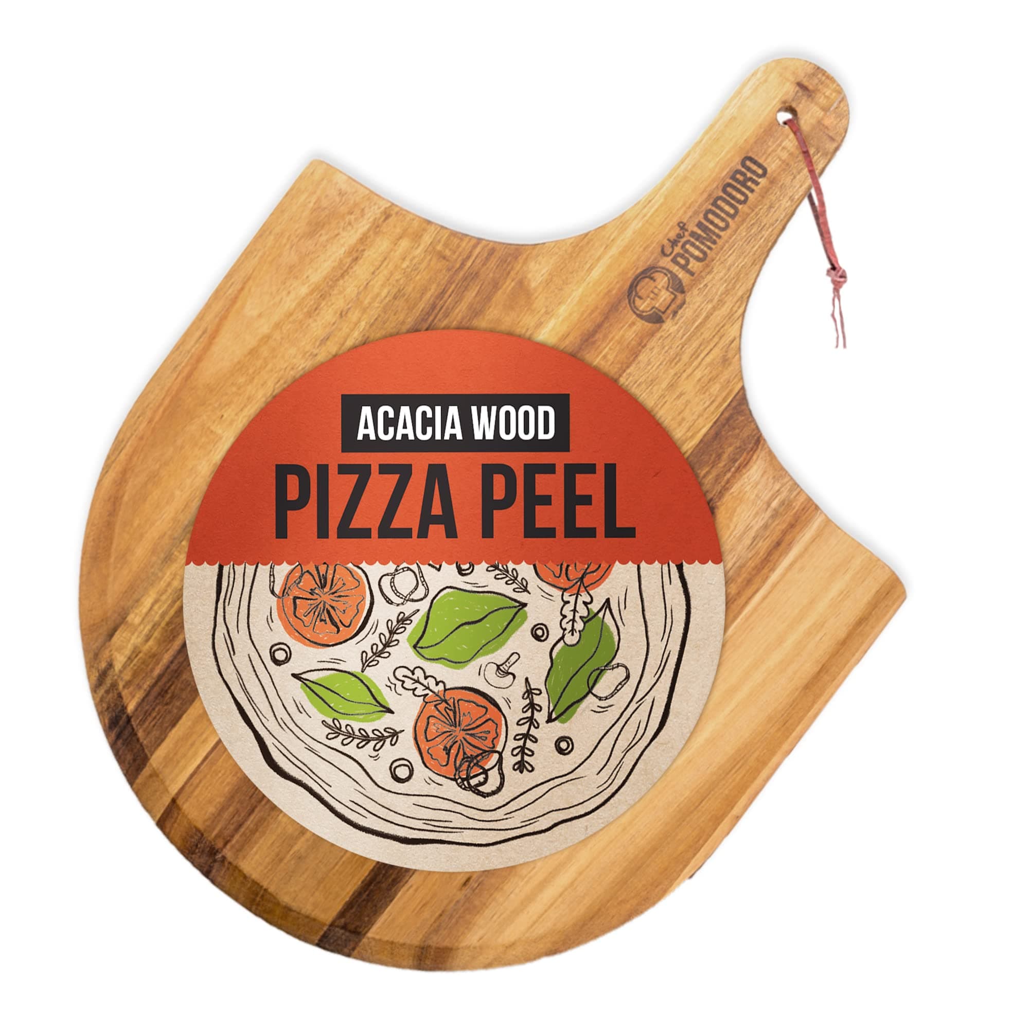 All Natural Acacia Wood Pizza Peel, Charcuterie Board Pizza Spatula Paddle for Baking Homemade Pizza and Bread - Oven or Grill Use - POMODORO