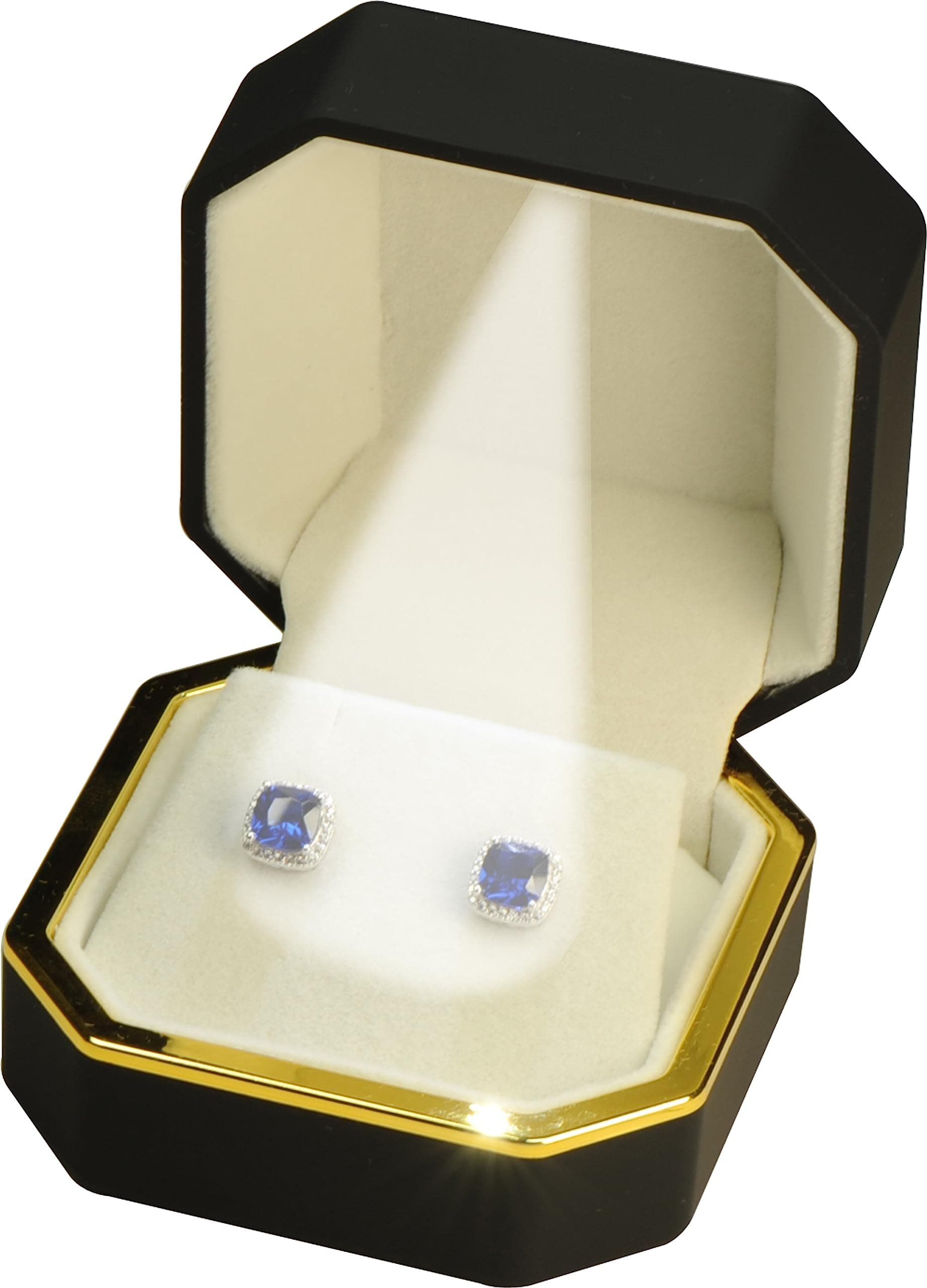 The Jewellery Pak LED Black Earring Box for Diamond Studs Multiple Use for Necklace Pendant Earrings Box…Luxury Octagonal Design with Gold Trim LED Earring Jewelry Gift Holder Box for Men for Women