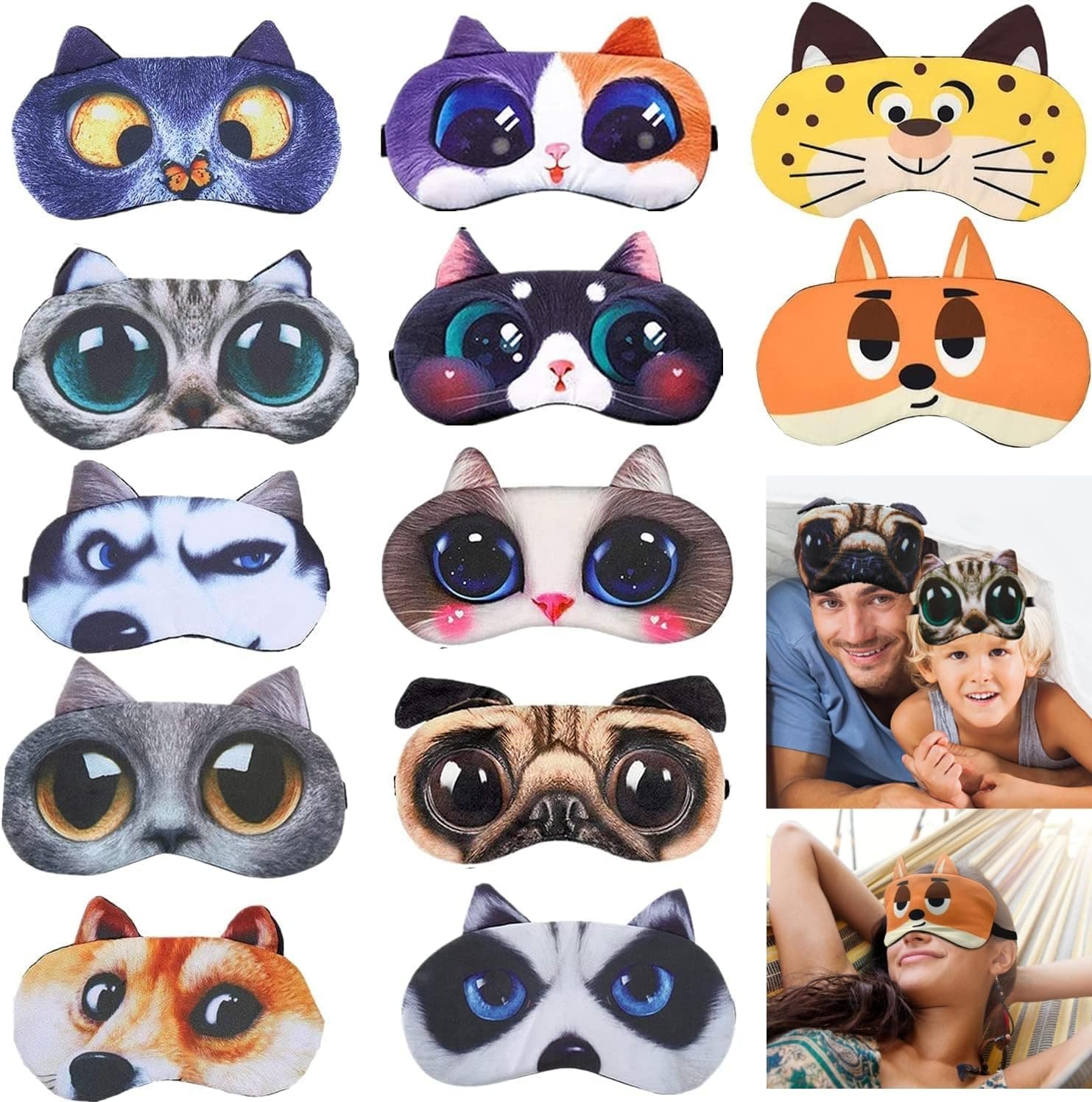 12 Pack Animal Sleep Mask for Kids Teen Women Men