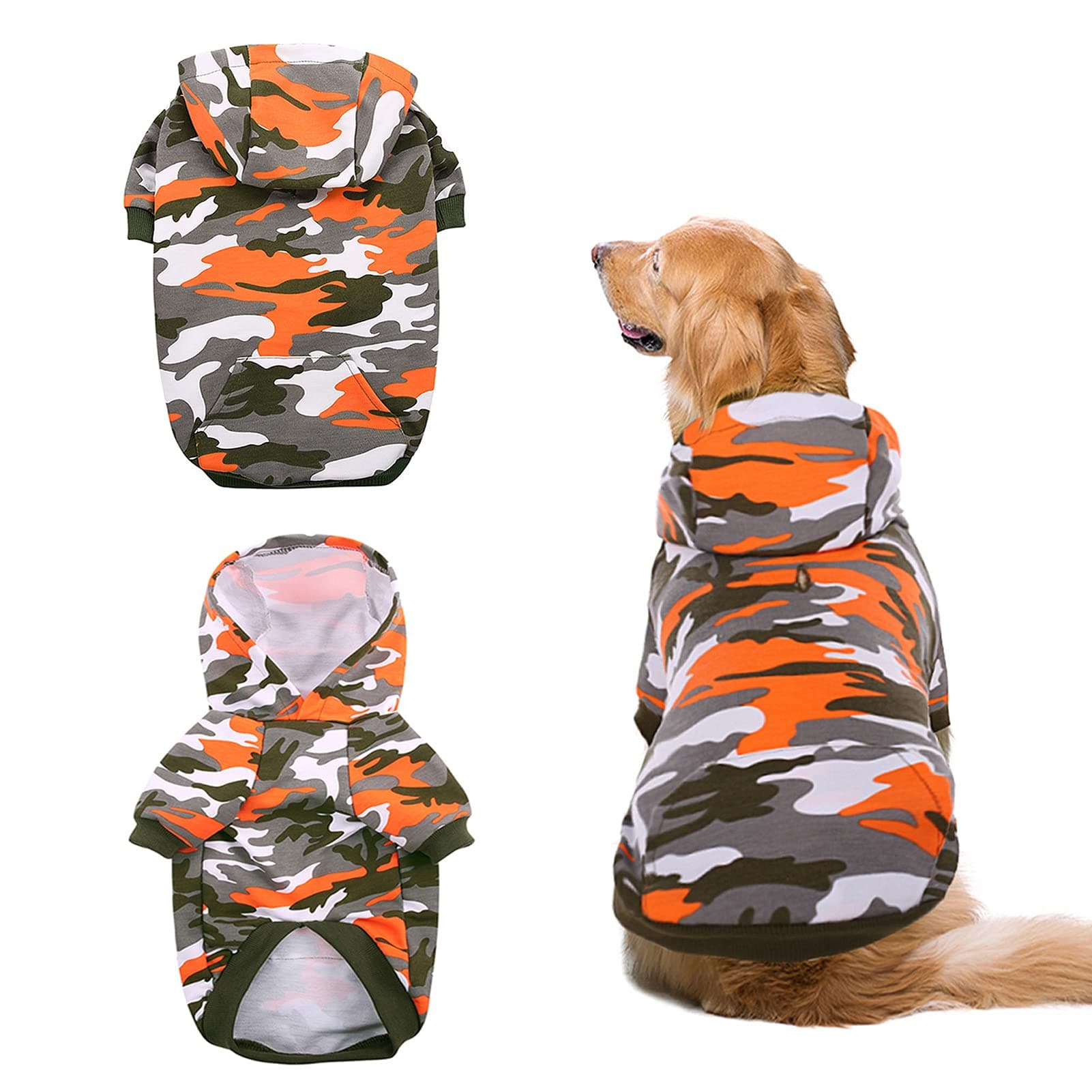 AOFITEE Camo Dog Hoodie Coat Warm Dog Shirts Vest, Camouflage Pet T-Shirt Sweatshirts with Pocket, Cozy Puppy Pollover Pajamas Dog Cold Weather Clothes Apparel for Small Medium and Large Dog