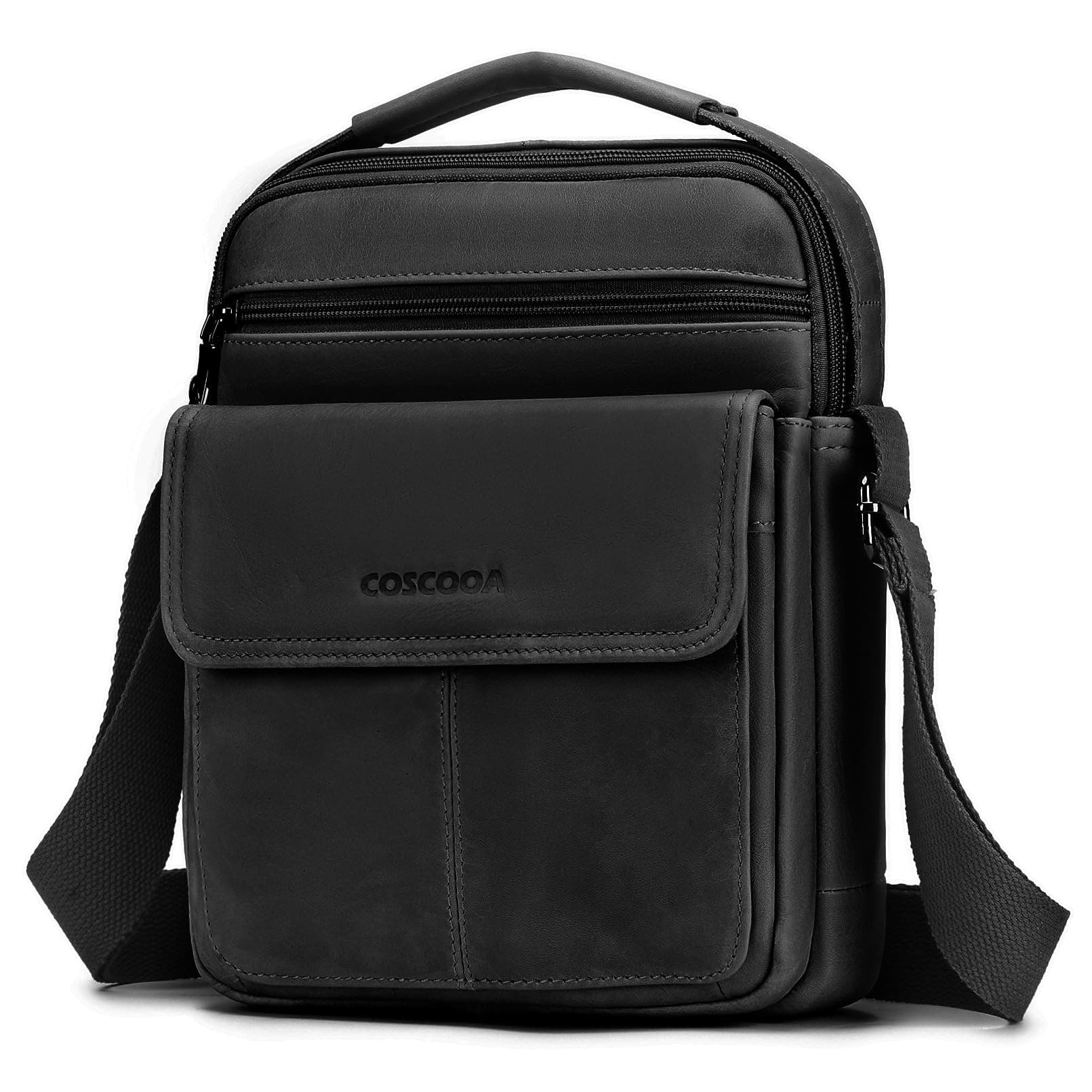 Men's Leather Crossbody Shoulder Bag - Messenger Satchel Travel Handbag