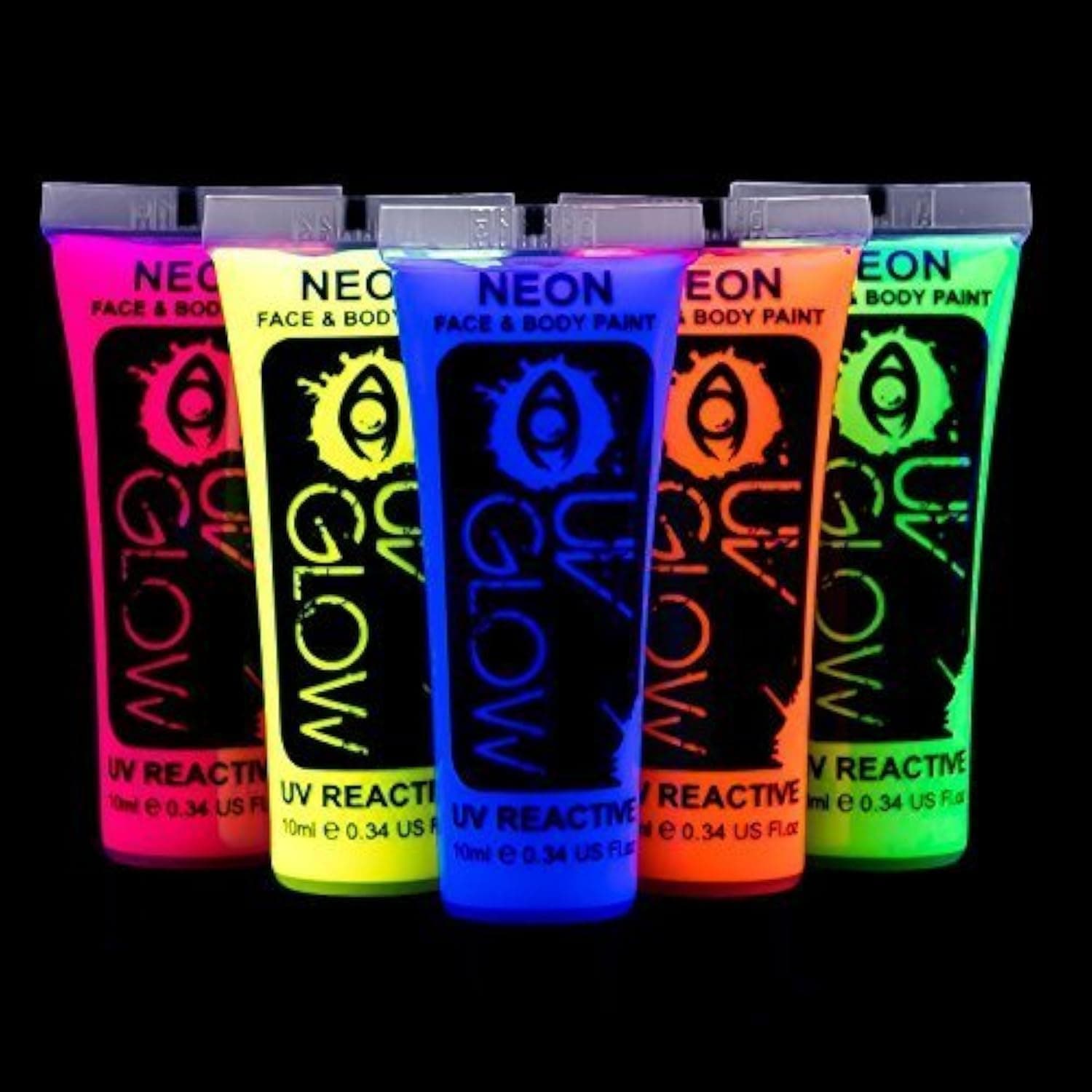 Blacklight Neon Face & Body Paint - 10ml NEON SET of 5 - Fluorescent & Super Bright