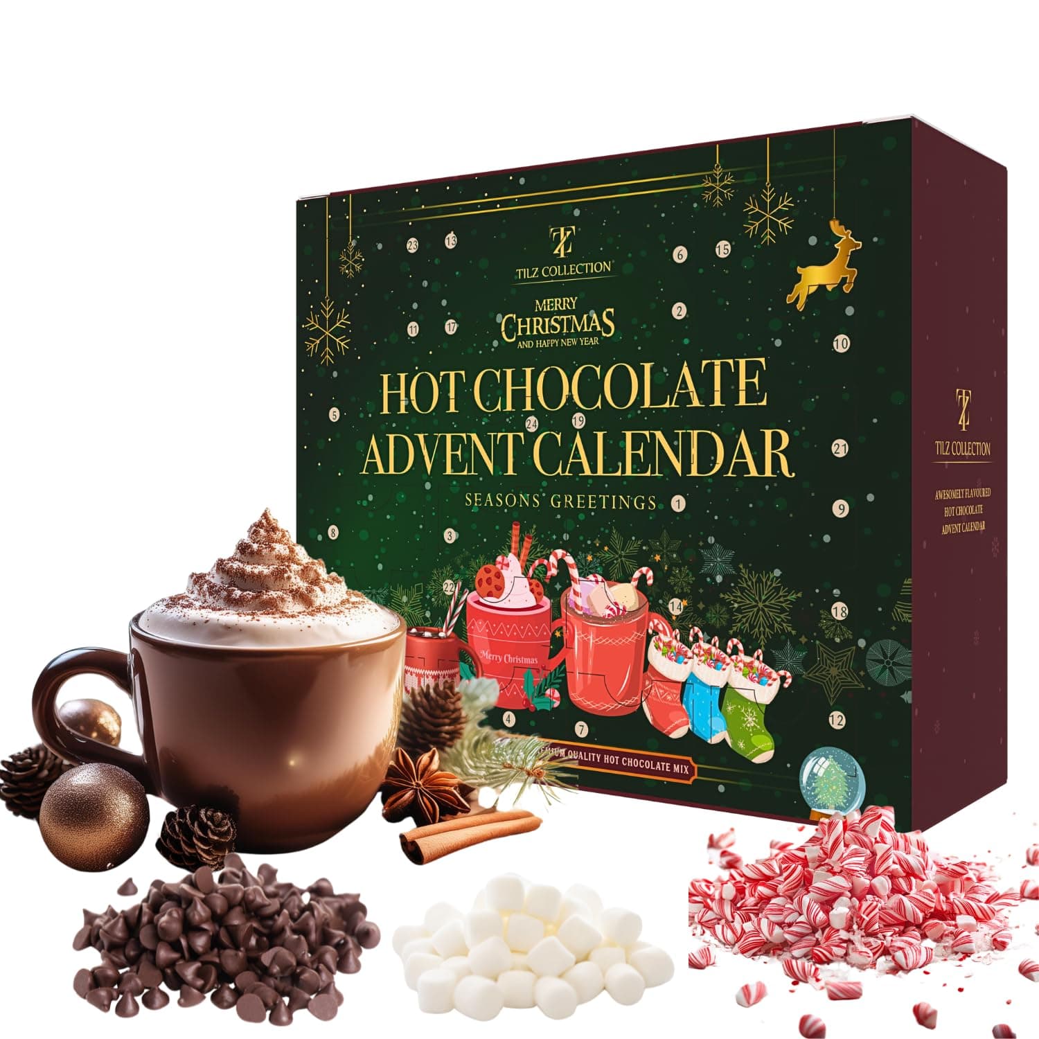 Hot Chocolate Advent Calendar 2021 - Gourmet Luxury 24 Hot Chocolate Selection Variety Flavours - Christmas Hot Chocolate Set Food Advent Calendars Christmas Gift Sets For Men Women Children