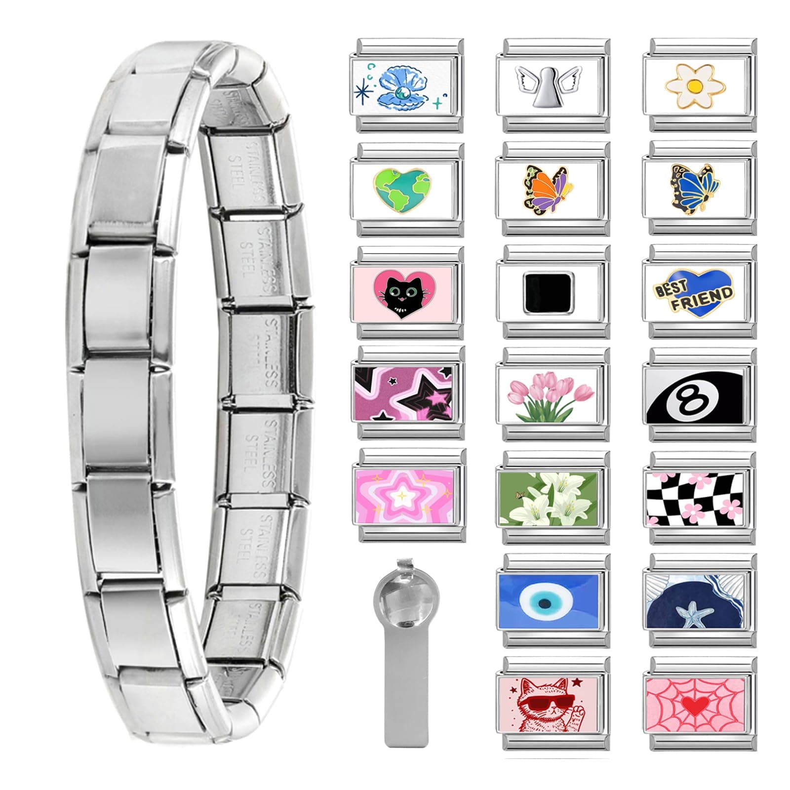 Italian Charms Bracelet Sets with 1Pcs Starter Brascelet 9Pcs Charms 9mm Italian Modular Charm Bracelet DIY Module Jewelry Gifts