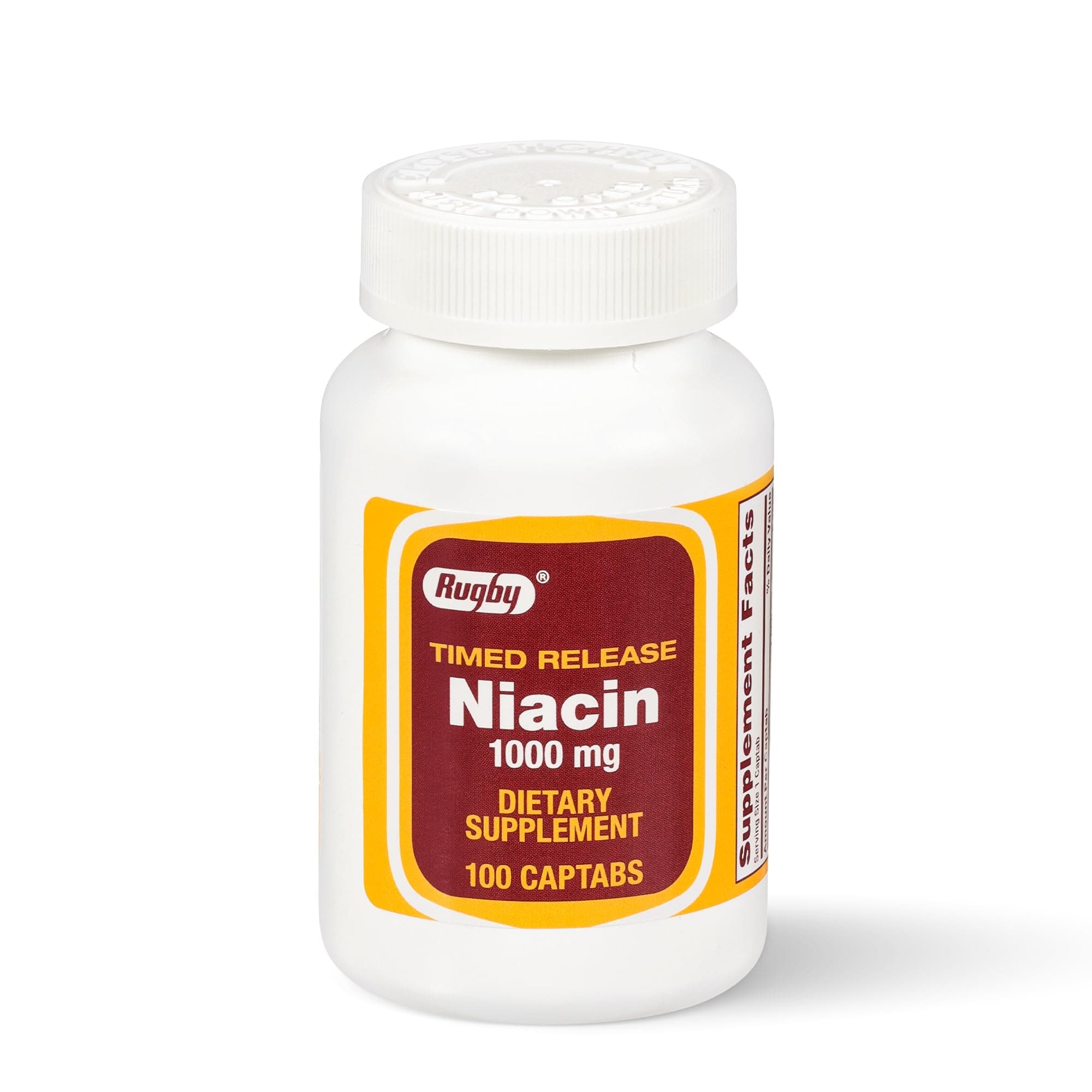 Rugby Timed-Release Niacin 1000mg Dietary Supplement for Adults for Energy, Circulation and Metabolism Support, 100 Captabs (Pack of 1)