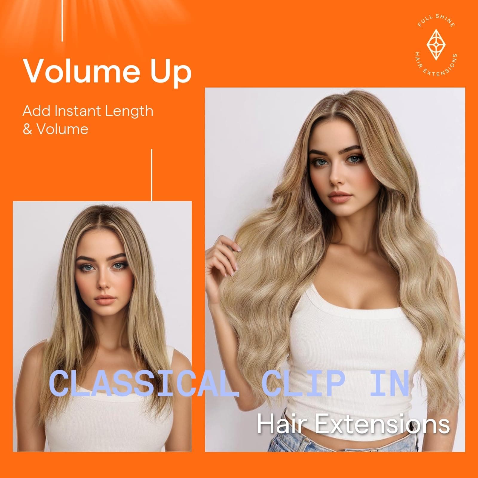 Full Shine Clip in Hair Extensions Human Hair Balayage Blonde Clip in Human Hair Extensions Golden Brown Balayage Dirty Blonde Double Weft Clip ins 18 Inch 7 Pcs 120g