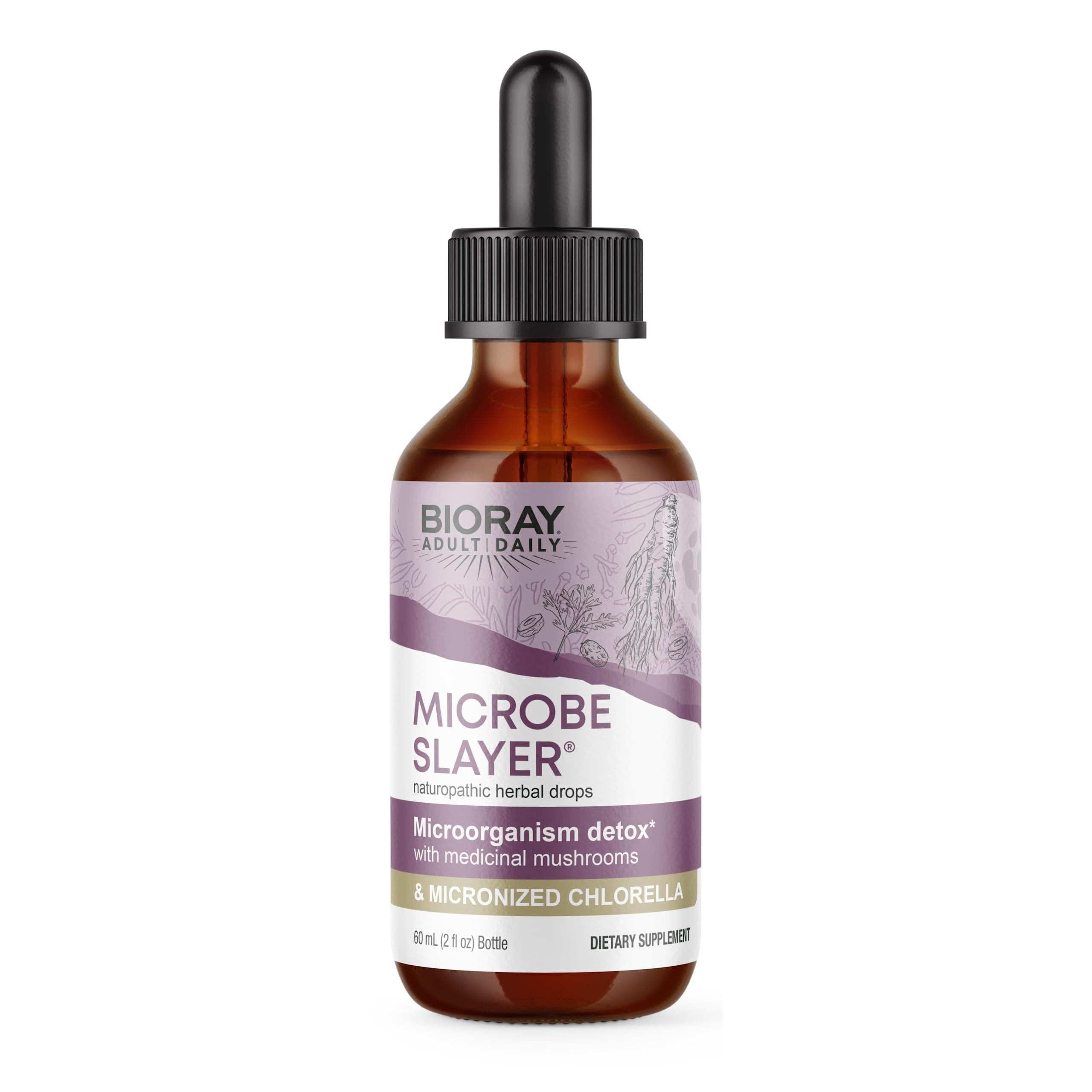 BIORAY Daily Microbe Slayer - 2 fl oz - Promotes Balance of Intestinal Microbes & Nourishes the Liver - Non-GMO, Vegetarian, Gluten Free