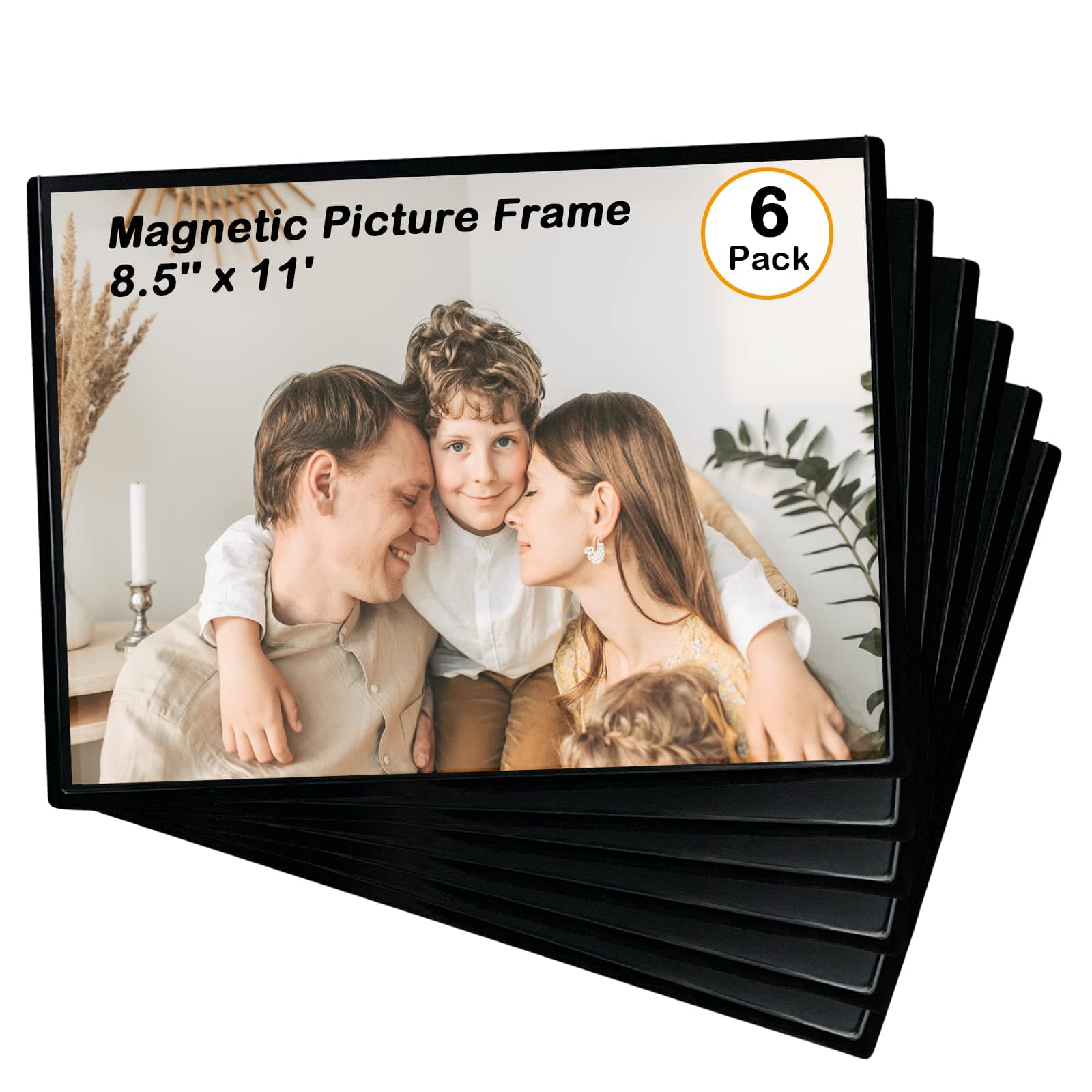Mingting Magnetic Picture Frame, Holds 8.5x11 Inches Pictures, Reusable Black Magnet Fridge Photo Sleeves for Refrigerator, Locker,Office Cabinet (6Pcs,Black)