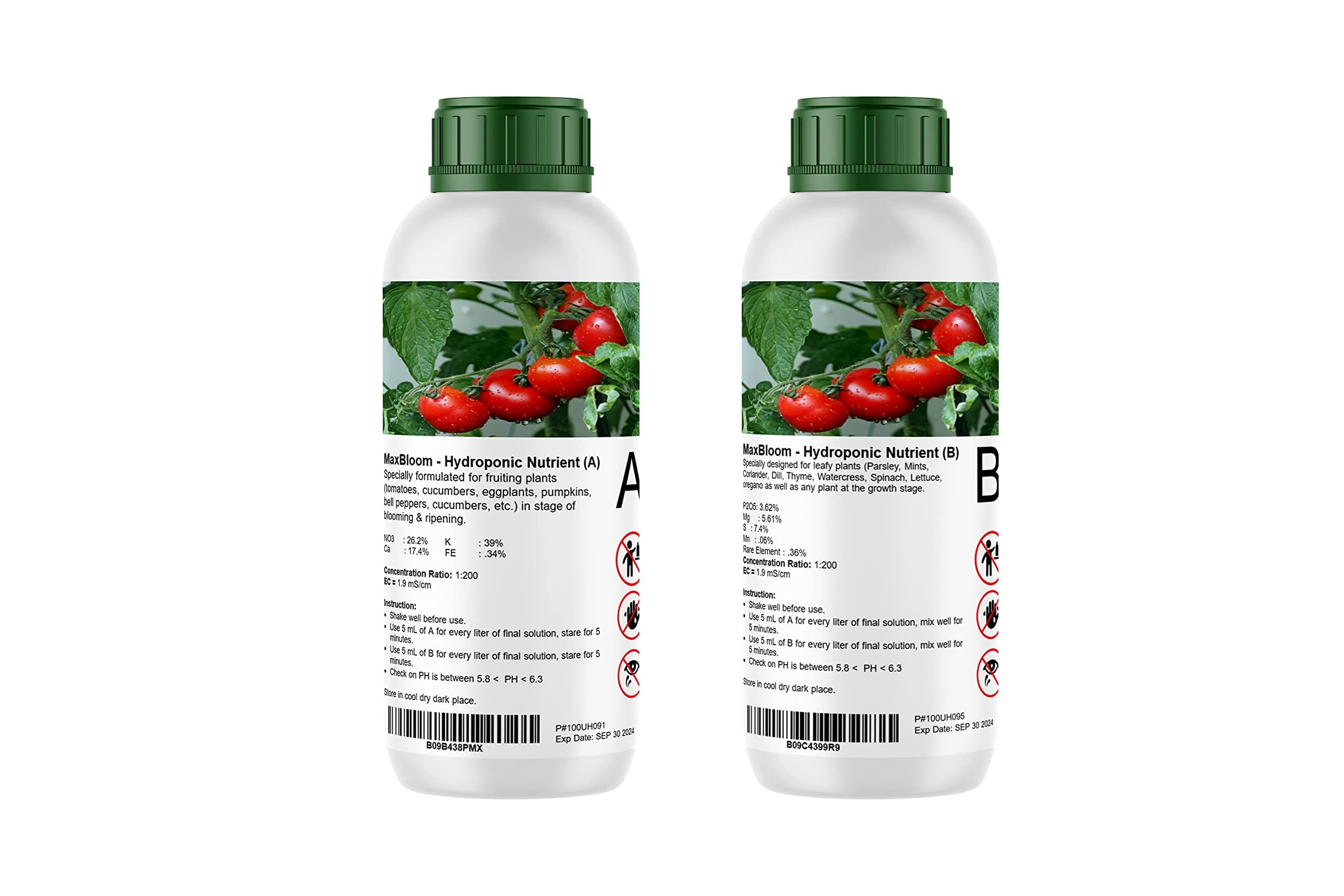 MaxBloom Hydroponic Nutrient Solution (A & B) for all Fruiting or Blooming Stages of plants 2000 mL