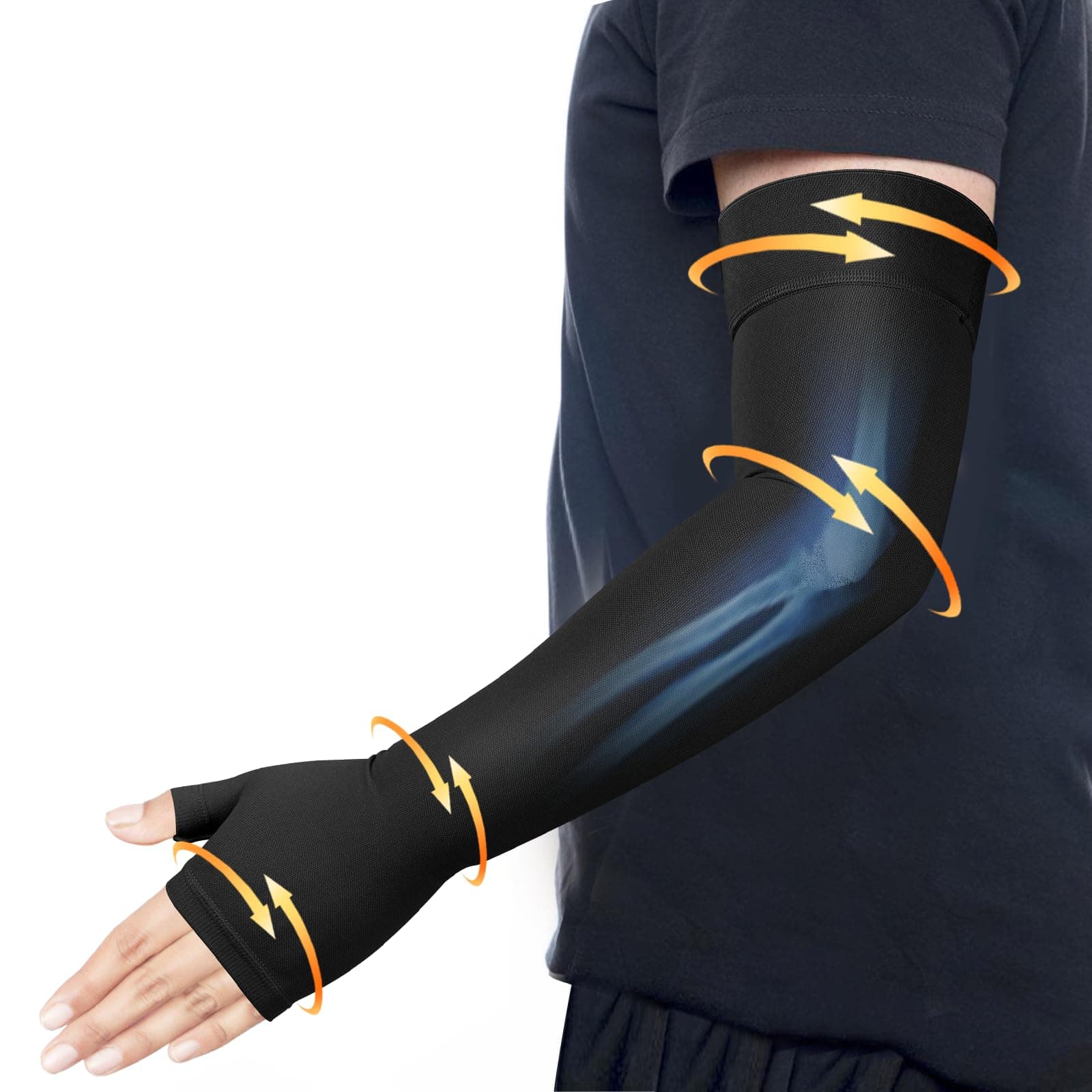 Lymphedema Medical Compression Arm Sleeve with Gauntlet, 20-30 mmHg Graduated Compression Full Arm Support for Women Men, Long Pressure Arm Hand Brace for Arthritis, Bursitis, Edema, Nerve Pain