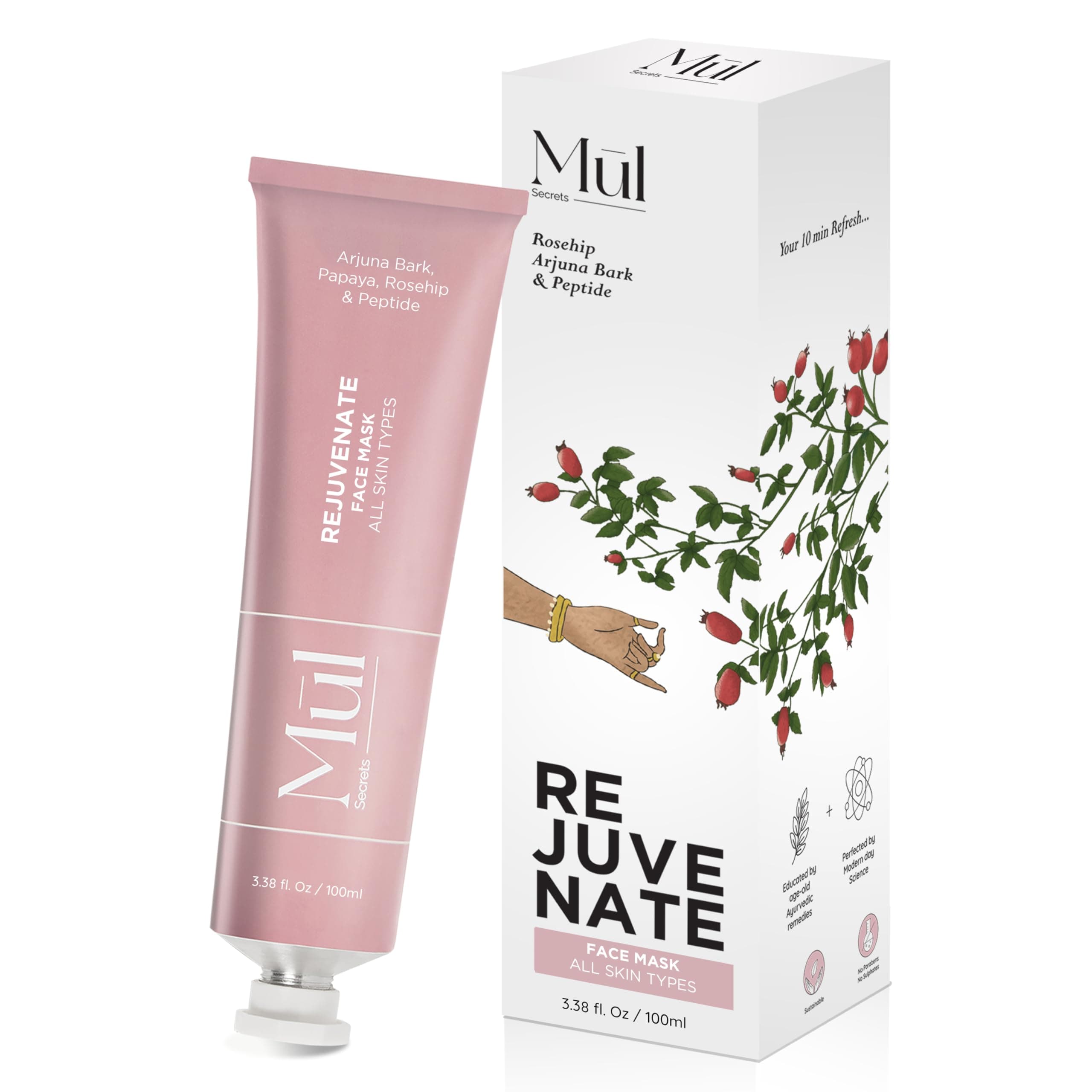 Mul Secrets Wellness Rejuvenate Skin Tightening Face Mask & Scrub 100 ml - Gel Mask with Peptides & Rosehip, For all Skin Types, Reduces Fine Lines & Wrinkles, Instant Glowing Plump Skin, (30+ Uses)