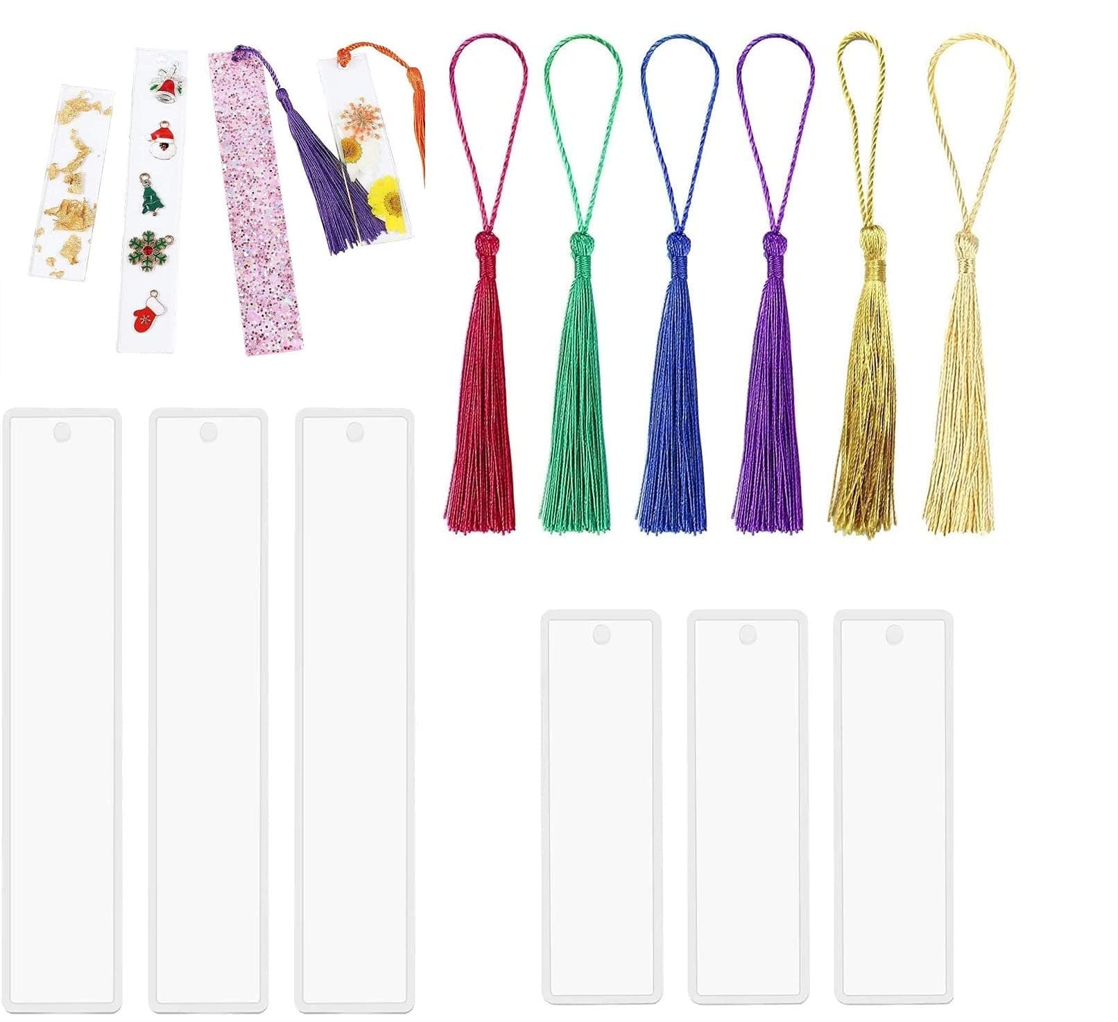 6 Pack DIY Bookmark Resin Moulds Silicone Resin Moulds for Jewellery Making Rectangle Bookmark Silicone Moulds with 6 Pieces Colorful Tassels for Jewelry DIY Craft