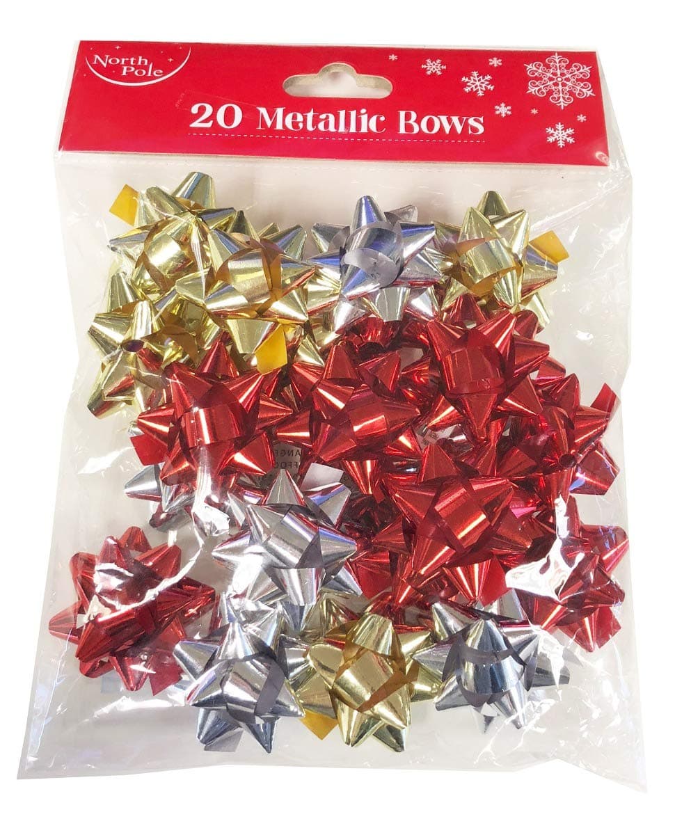 Neon Candy Bows 20 Pack Red Gold Silver Xmas Foil Wrapping Bulk +Free Dots