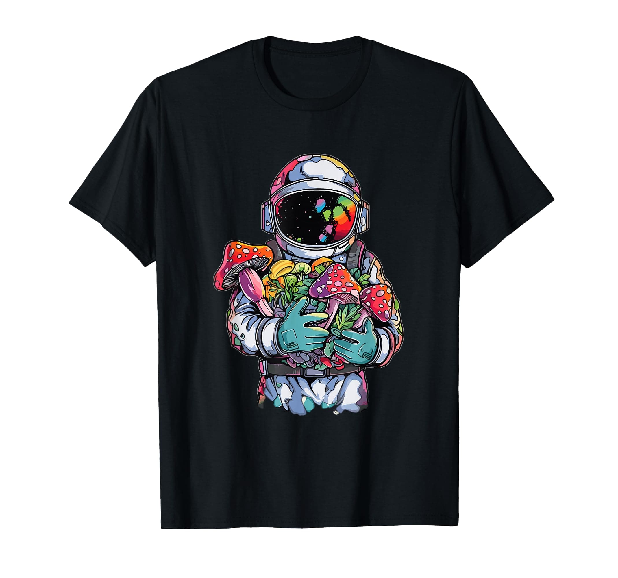 EDM DJ Festival Outfit Men & Women Trippy Astronaut Art EDM Mushroom Psychedelic Rave T-Shirt, Small, Black