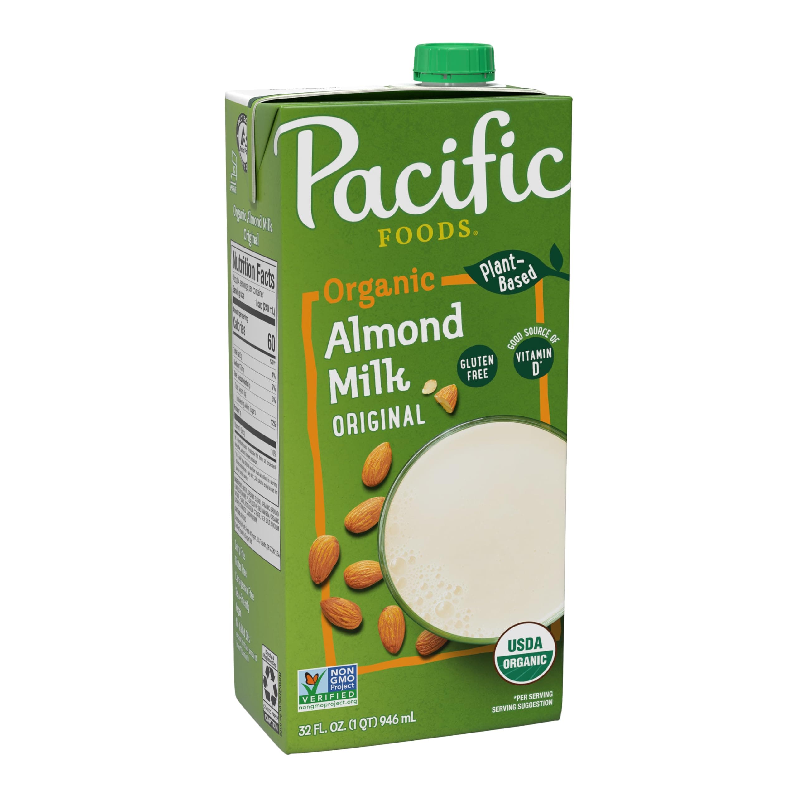 Original Organic Almond Milk, Plant Based Milk, 32 oz Carton