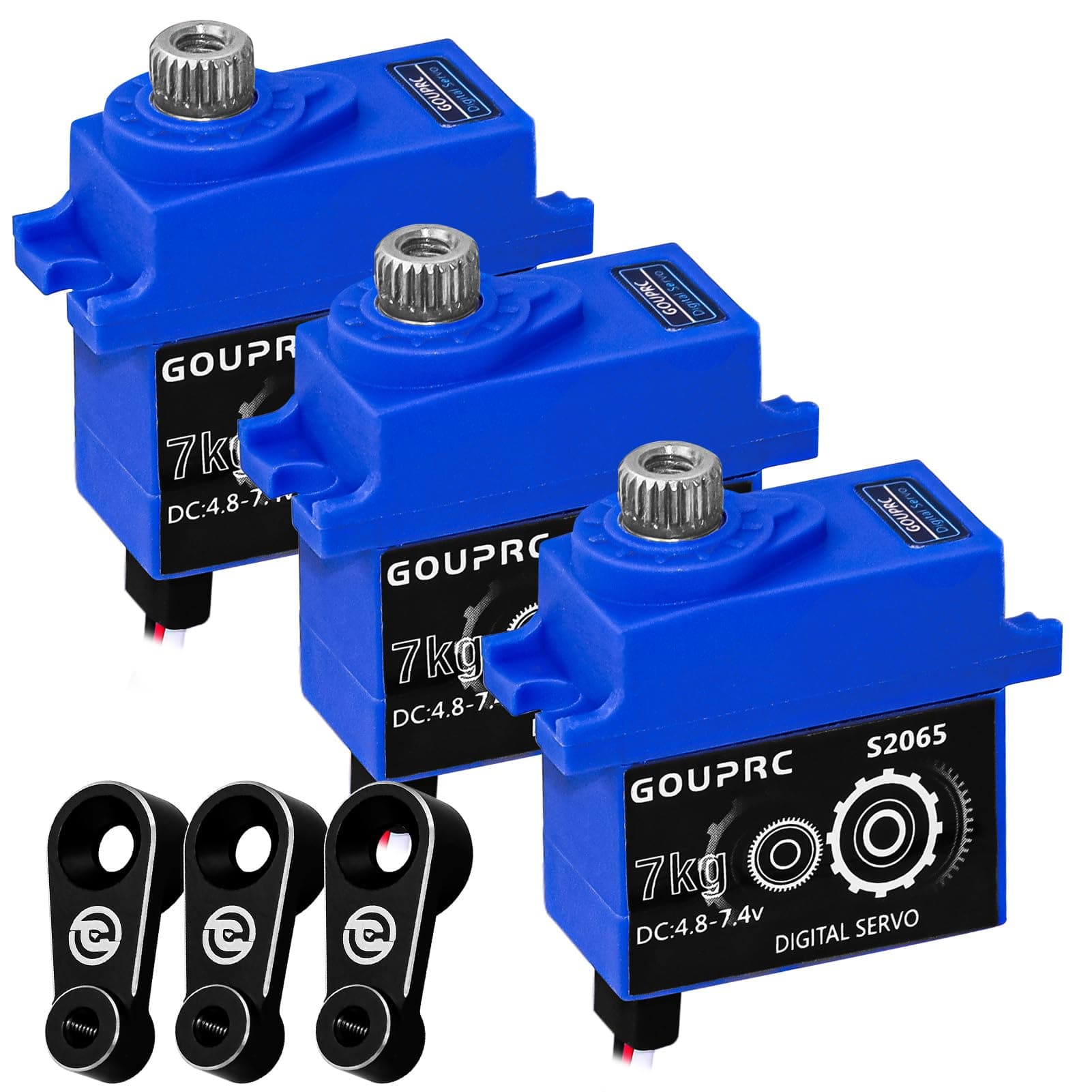 GOUPRC 7KG RC Digital Micro Servo Metal Gear Servo with Arm for TRX4 TRX6 SCX10 III 1/10 RC Crawler Car Upgrade Servo Parts (Black 3 PCS)
