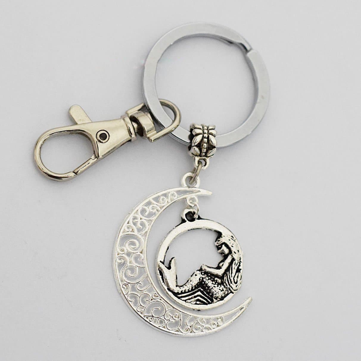 Cresent Moon Mermaid Keychain, Nature Keychain, Party Favors, Wedding Favors, Nautical