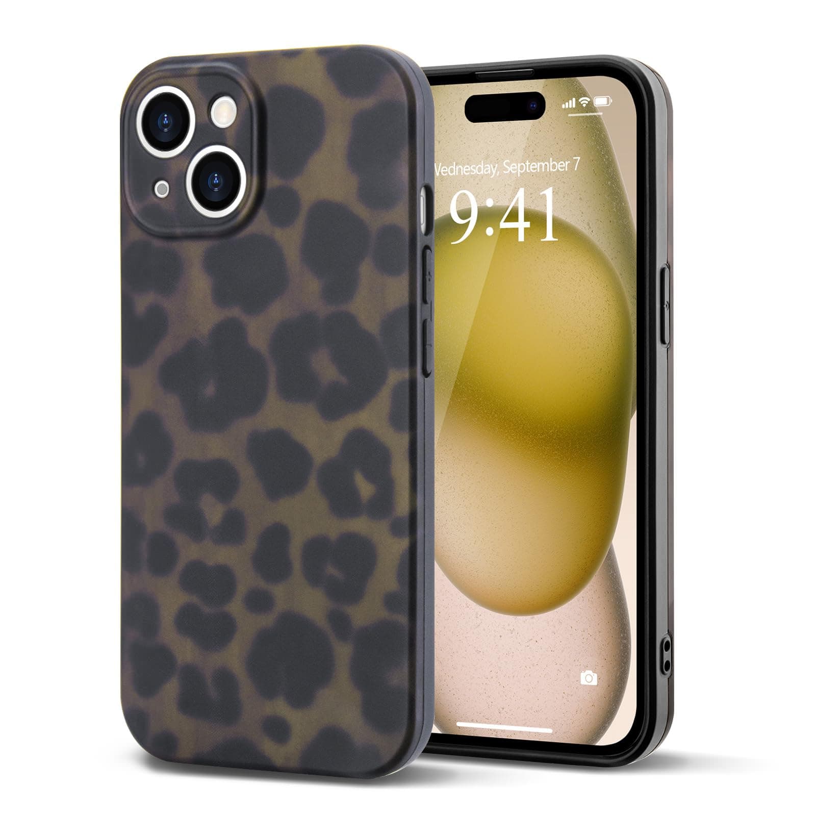 Teageo Aesthetic Tortoise Shell Phone Case for iPhone 14,Retro Cool Girl Leopard Print Brown Amber Trendy Full Camera Protective Cover for iPhone 14, Green Amber Leopard Print
