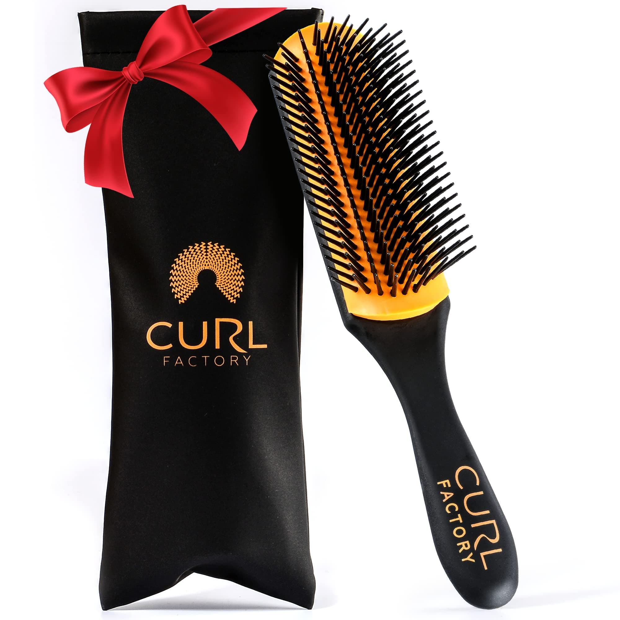 Styling&Detangling Brush for Curly Hair and Travel Pouch, 9-Row Round Nylon Bristle Curl Defining Brush For Natural Black Hair - Easy Clean Rubber Cushion & Handy Protective Case - Curly, Thick Hair