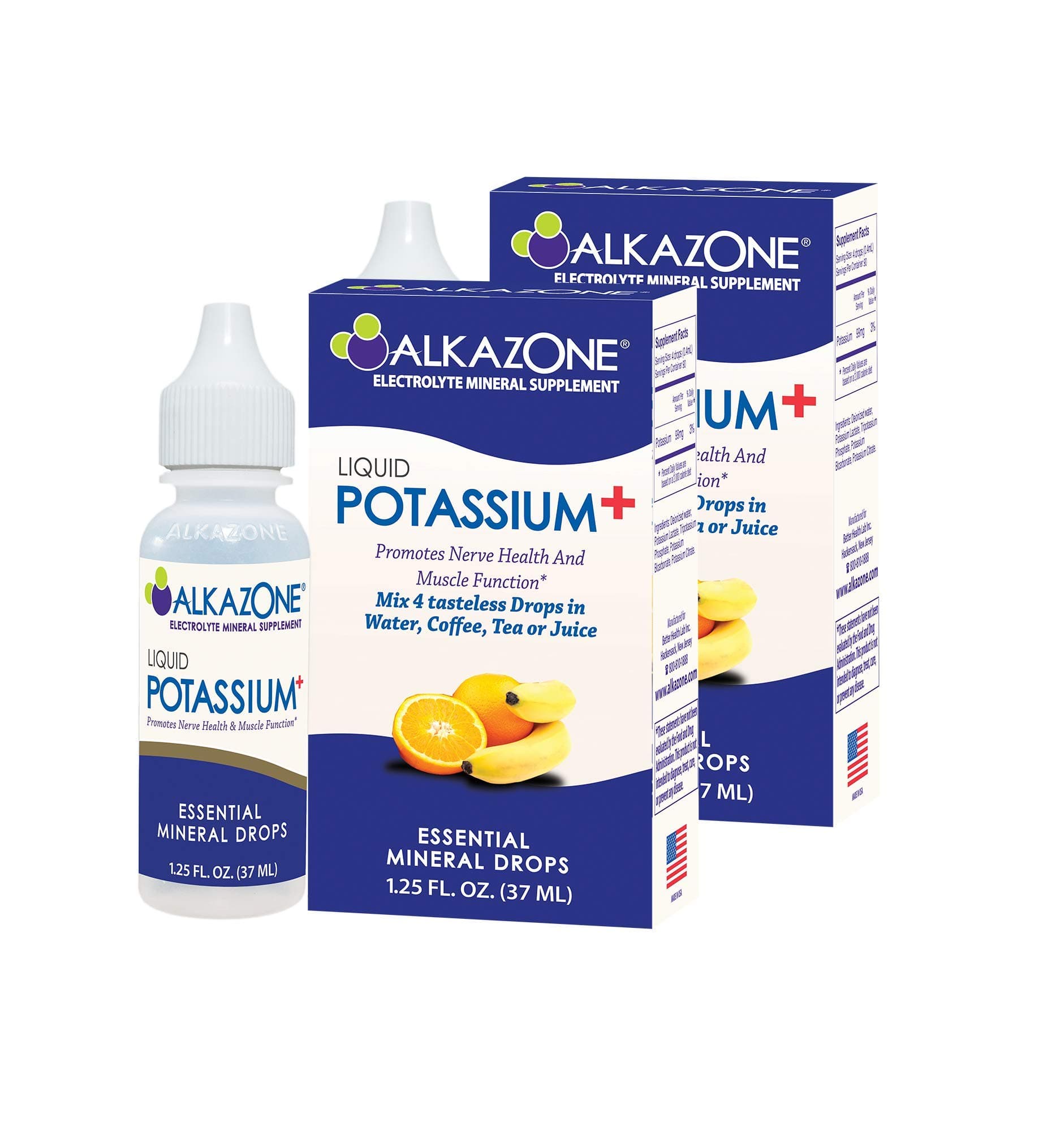 ALKAZONE Liquid Potassium+ Electrolyte Mineral Supplement 1.25 oz (2 Packs)