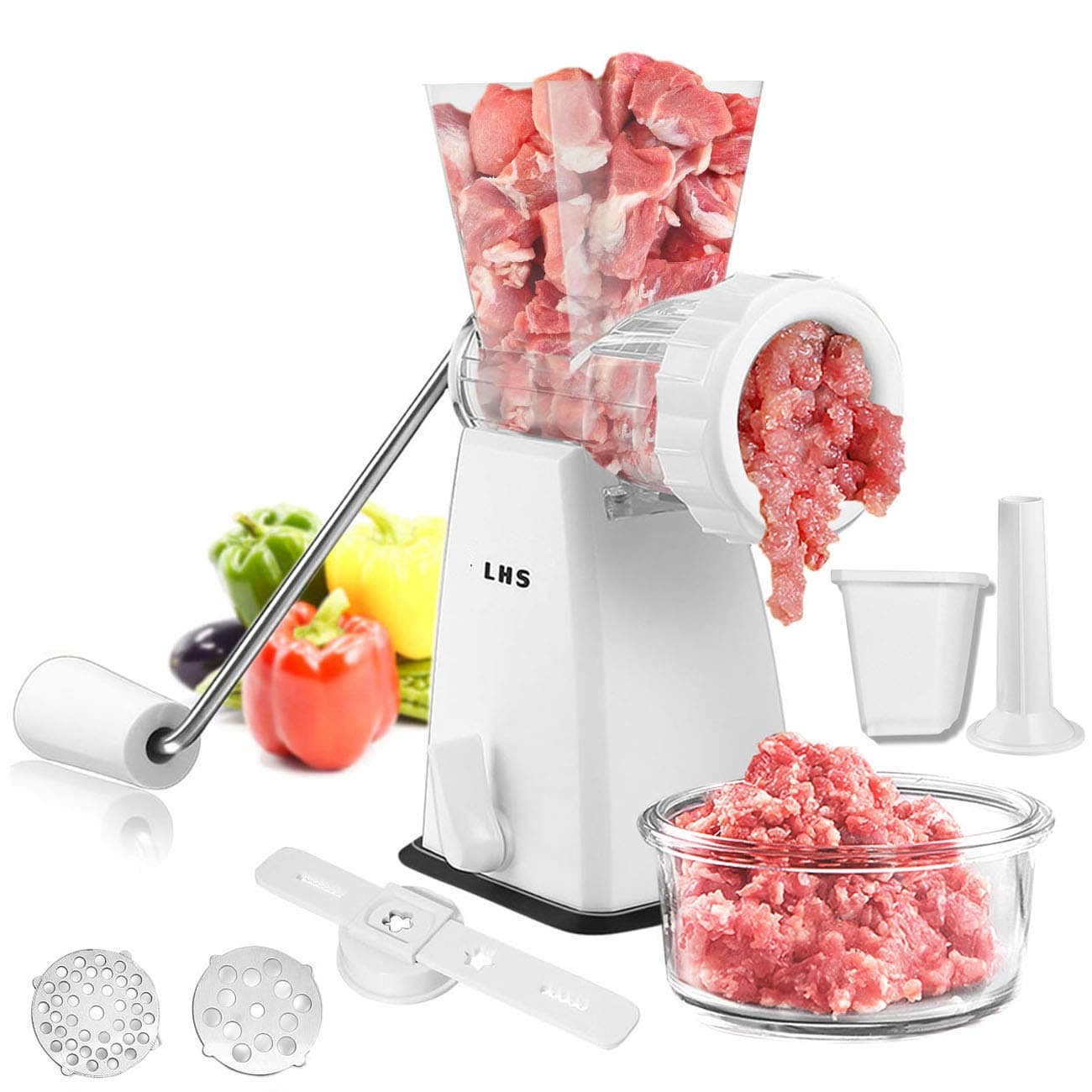 Manual Meat Grinder Stainless Steel Blades Heavy Duty with Powerful Suction Base for Home Kitchen Meat Grinder Manual White