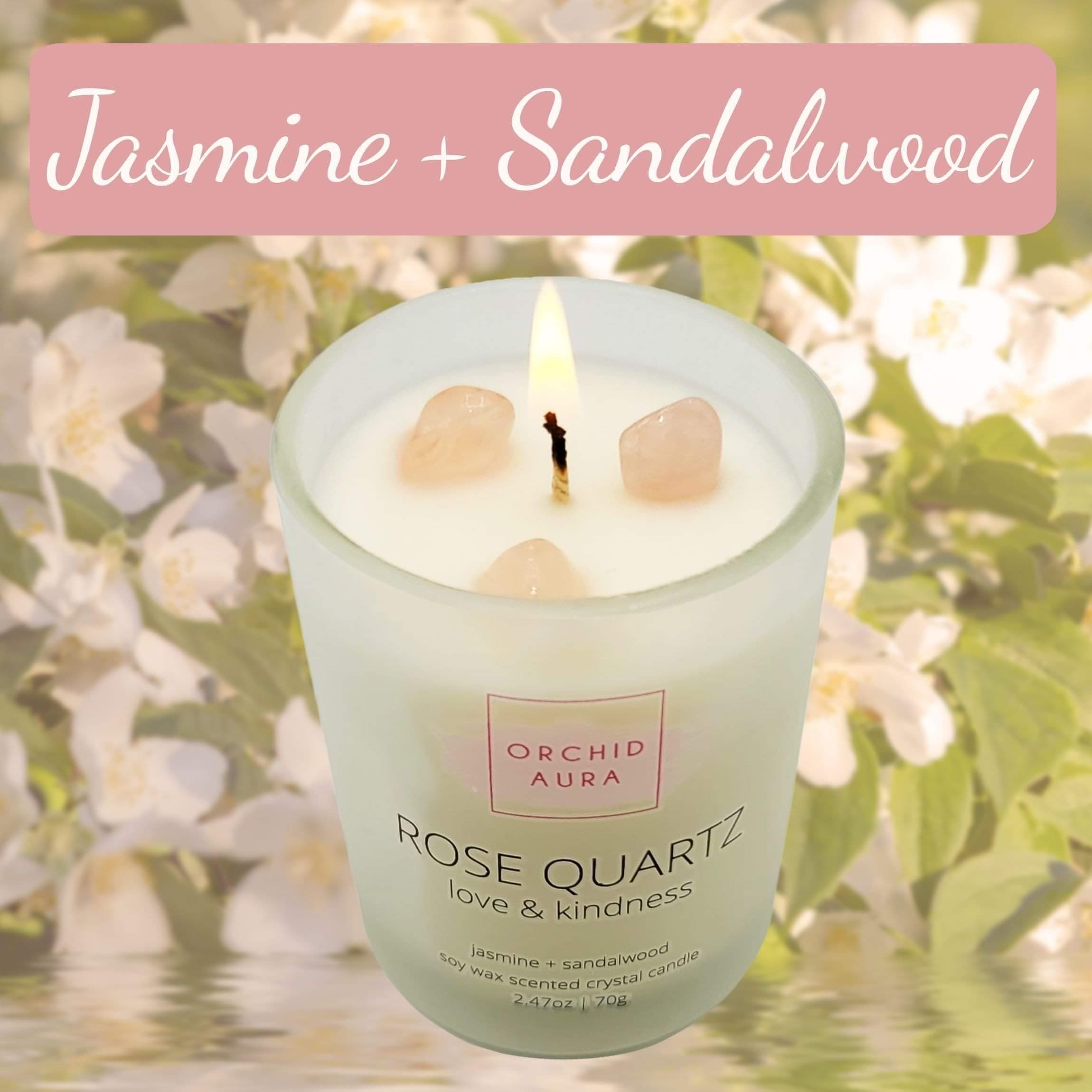 Soy Candles with Healing Crystals. Citrine, Rose Quartz, Amethyst Crystal. Eucalyptus + Lemongrass, Jasmine + Sandalwood, Clary Sage + Lavender. 3PC Scented Candle Set, 2.47oz Each