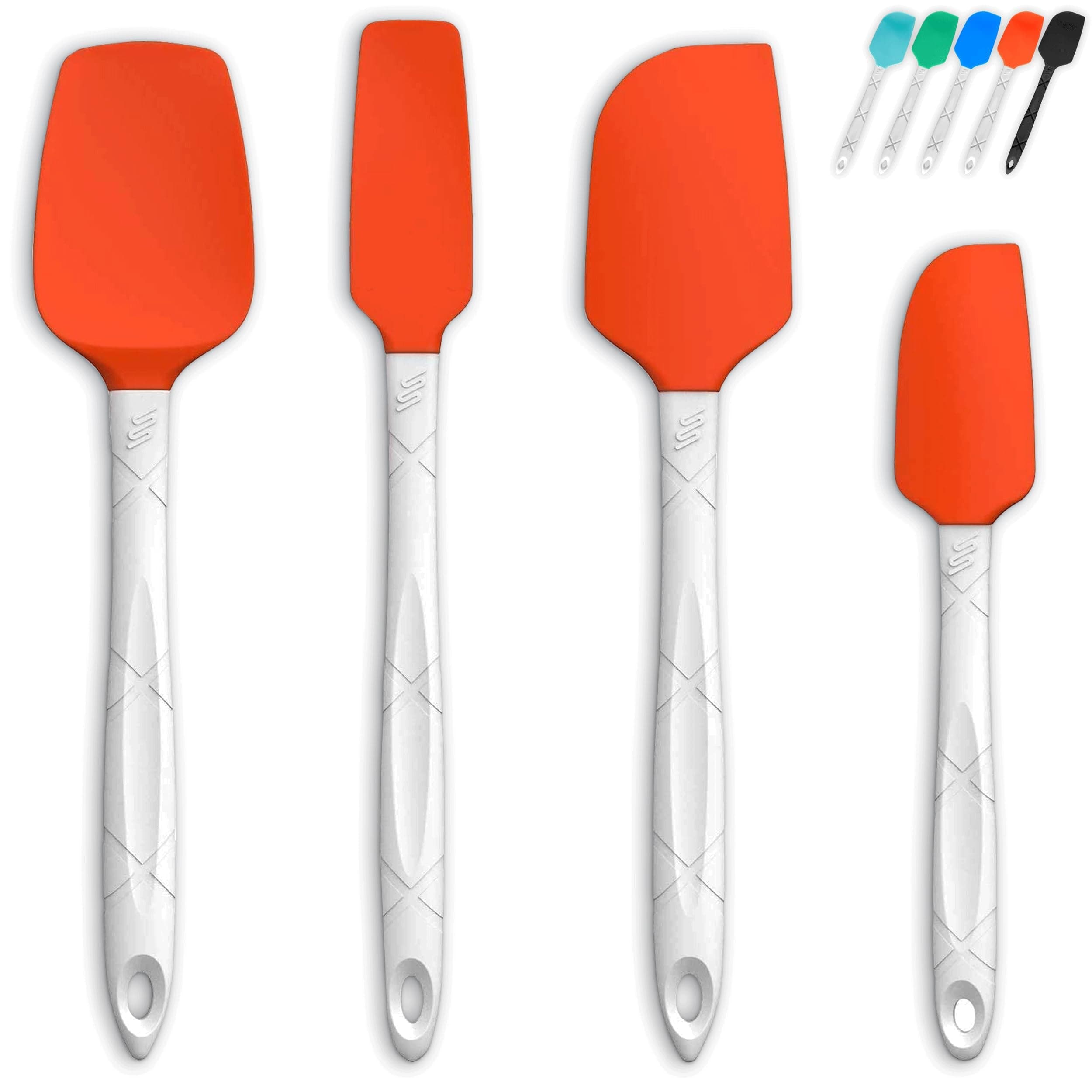 M KITCHEN WORLD Heat Resistant Silicone Spatulas Set | Rubber Spatula Kitchen Utensils Non-Stick for Cooking, Baking and Mixing | Ergonomic, Dishwasher Safe Bakeware Set of 4, Orange