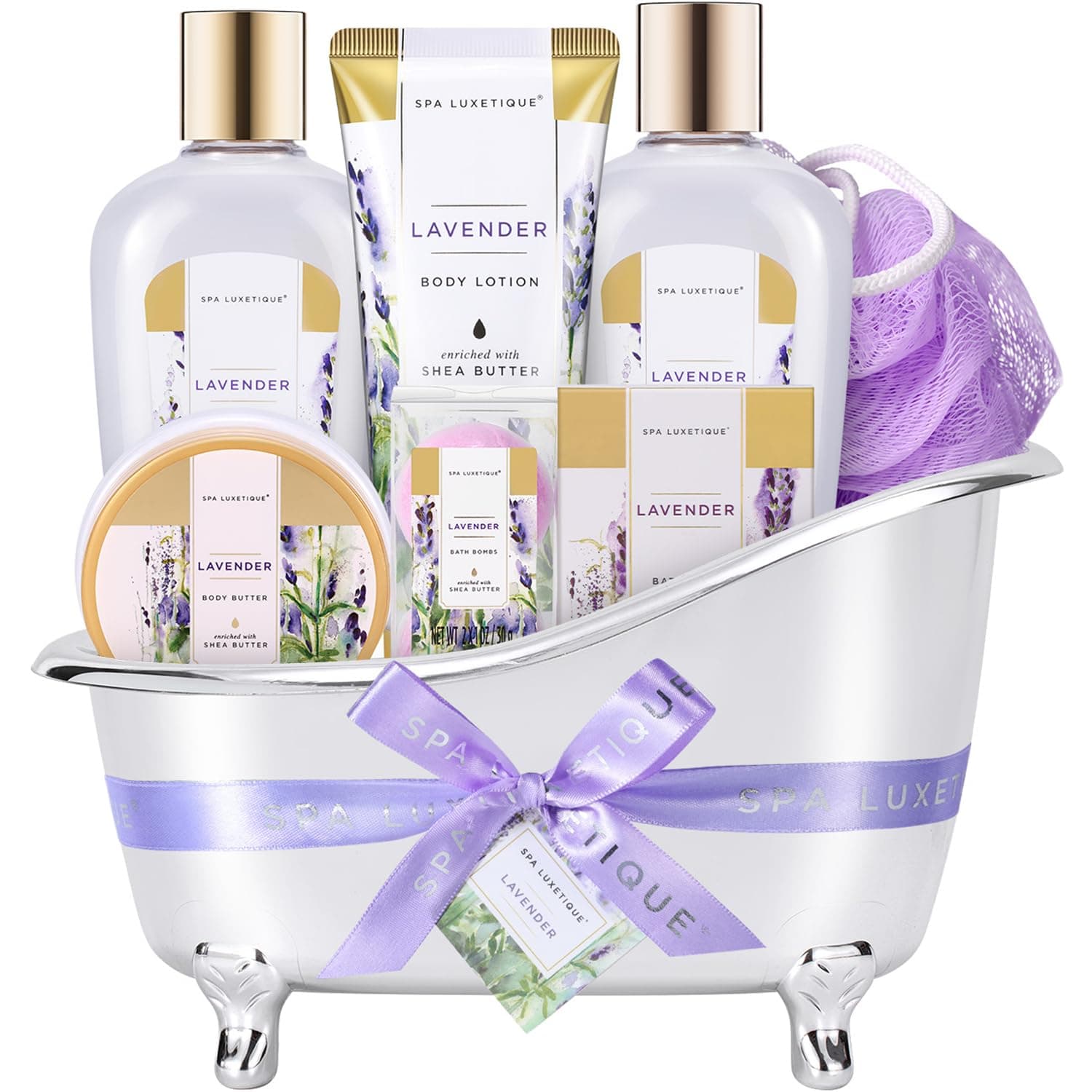 – Gifts for Women Spa Luxetique Lavender 8pc Gift Basket, Gifts Set for Mothers Day Birthday Gifts, Relaxing Spa Gift Set for Women Bath and Body Gifts Set for Mom