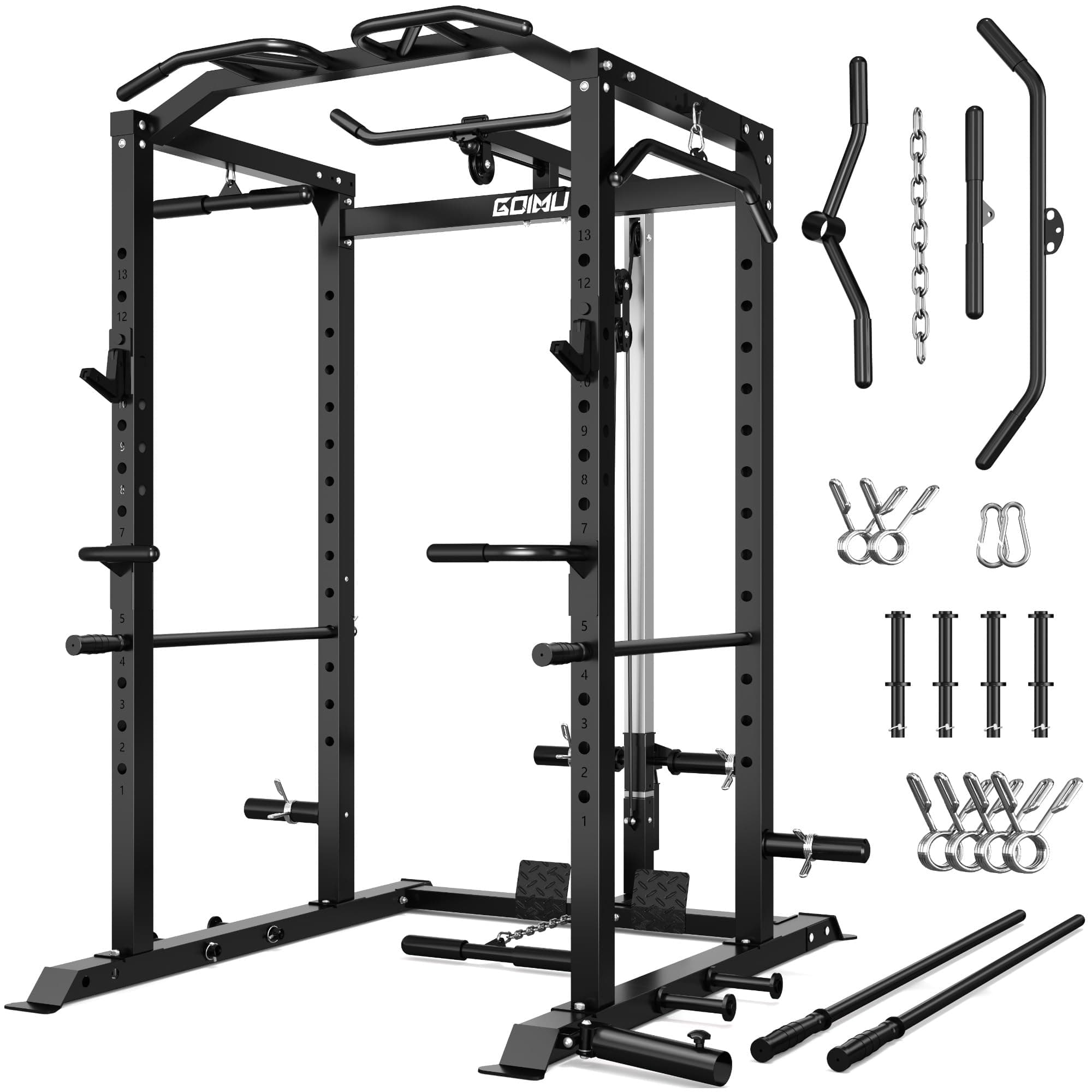 C1-V4 Power Cage, 2000LBS Squat Rack with LAT Pulldown, Multi-Function Weight Cage Strength Training Machine, Workout Cage with More Attachments for Home Gym Garage