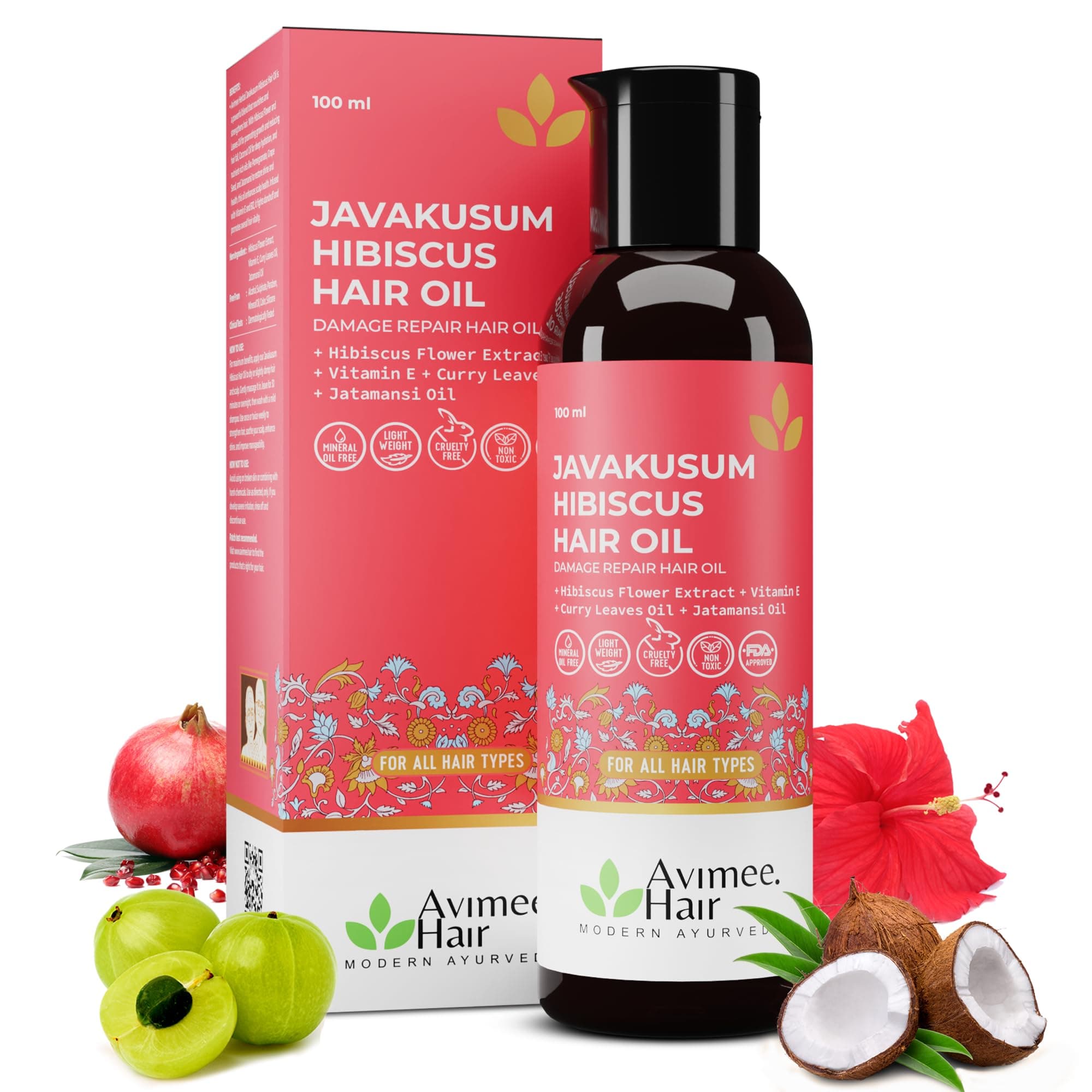 Avimee Herbal Javakusum Hibiscus Hair Oil | For Soft & Silky Texture | Loaded with Vitamin C, Flavonoids, Amino Acids, Mucilage Fiber, and Antioxidants | 100 mL