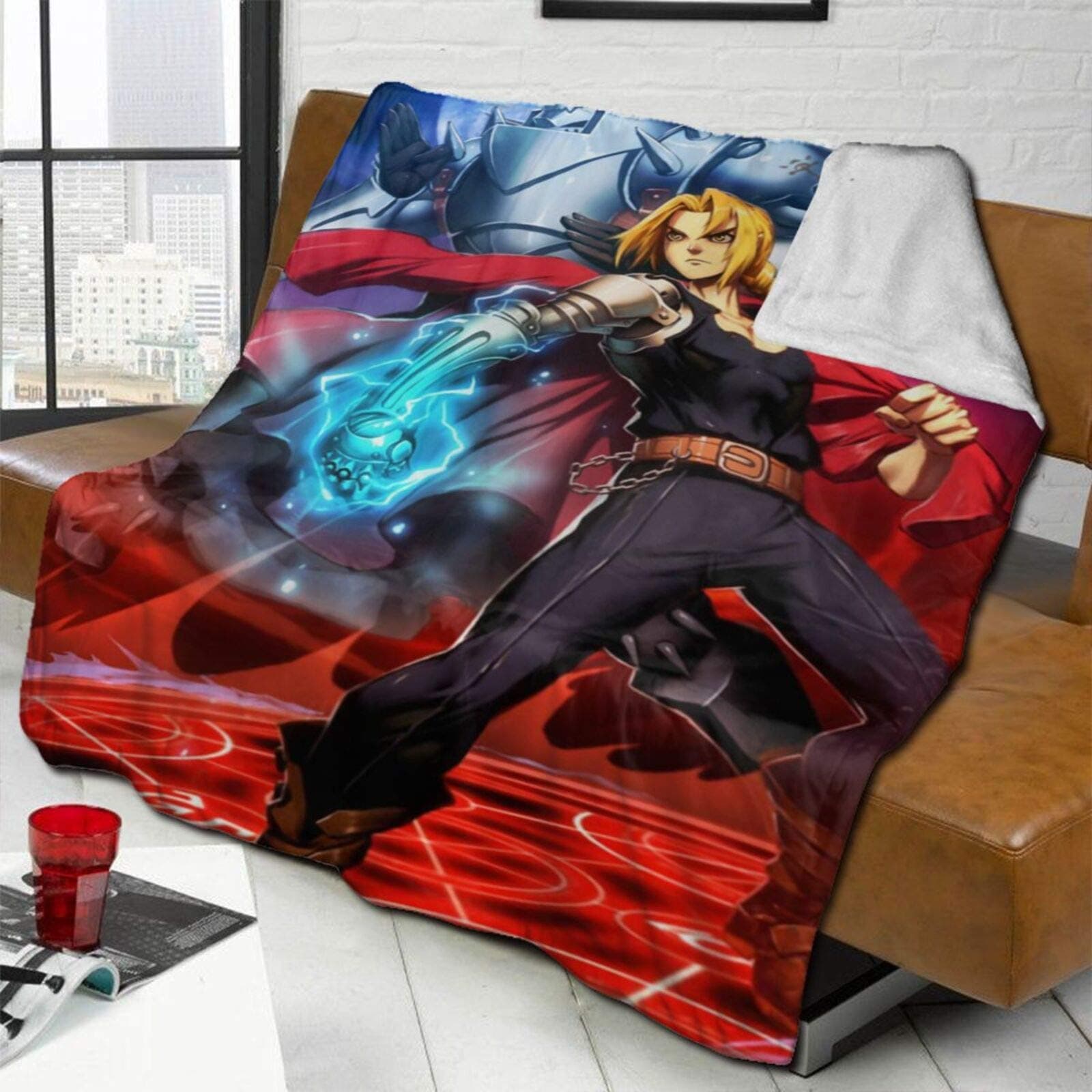 Fluffy Blanket Fullmetal-Alchemist Elric Bed Blankets Super Soft Reversible Sherpa Fleece Blanket Throws 60" X50