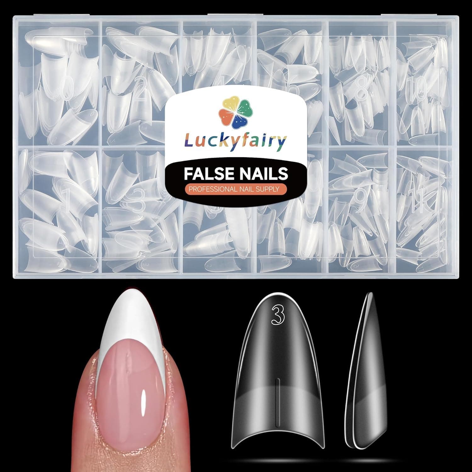 Medium Almond Shape Nail Tips Half Cover 360pcs Medium Nails Double Sided Matte Almond Nail Tips Strong Lasting for Acrylic Press On Nails, 12 Sizes Luckyfairy Gelly Tips
