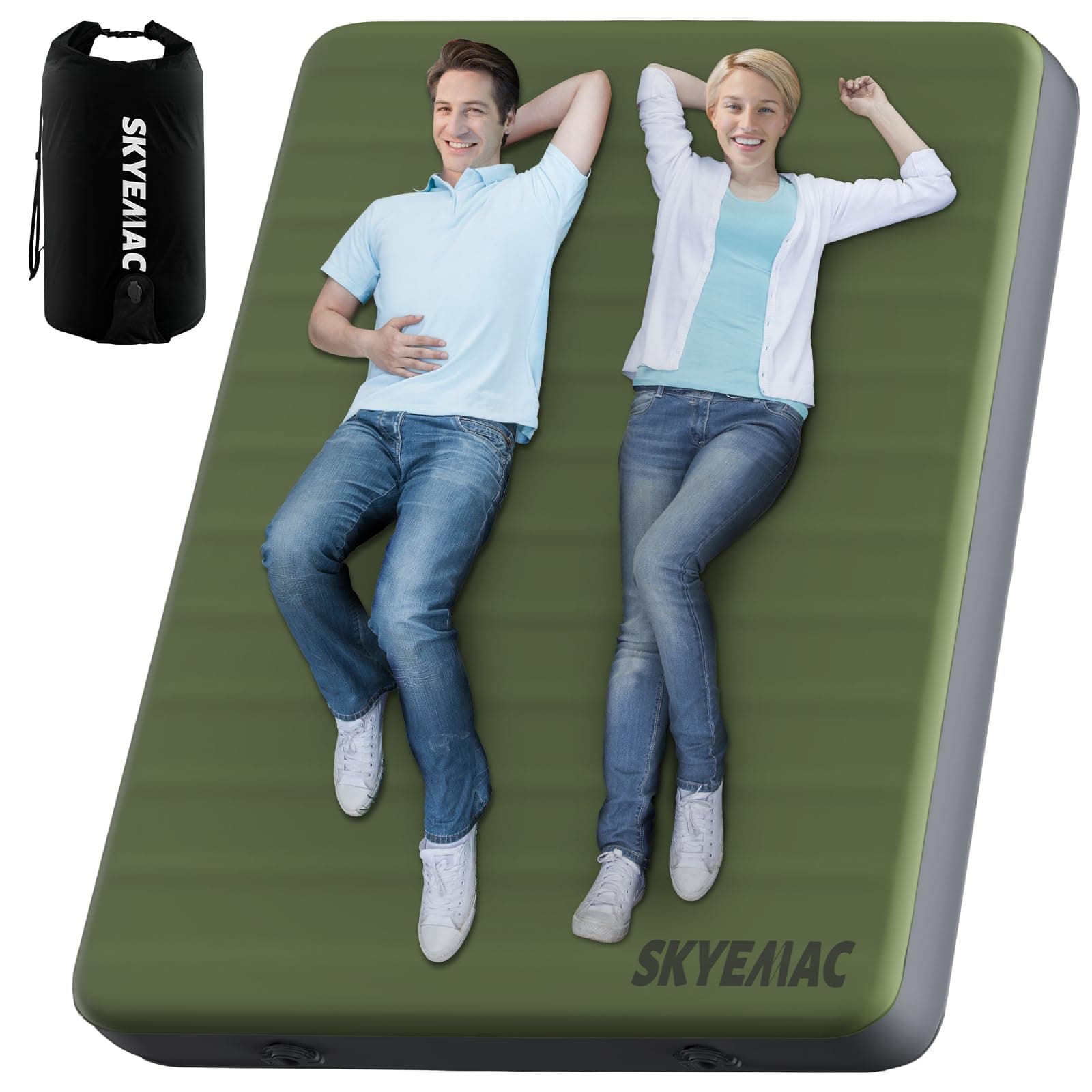 SKYEMAC4" Thick Self Inflating Sleeping Pad with 13R Memory Foam, 79" x 55" Camping Mattress with Pump Sack, Portable Roll Up Bed, Inflatable Outdoor Mat for Rooftop Tent Car Truck Van, 4 Season